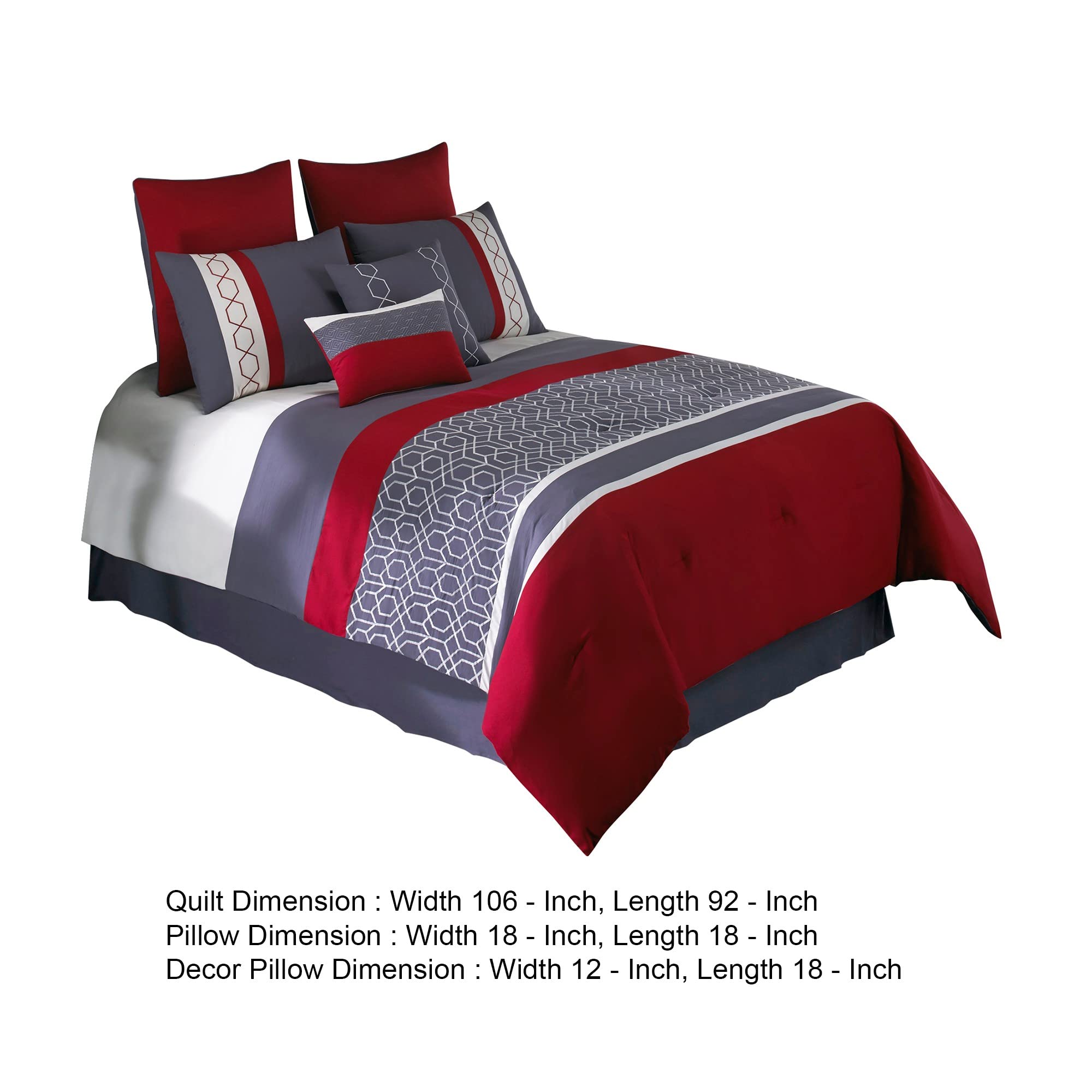 Benjara 8-Piece King Comforter Set - Printed Trellis Pattern in Red | Luxury Bedding for Master Bedroom & Guest Room Decor