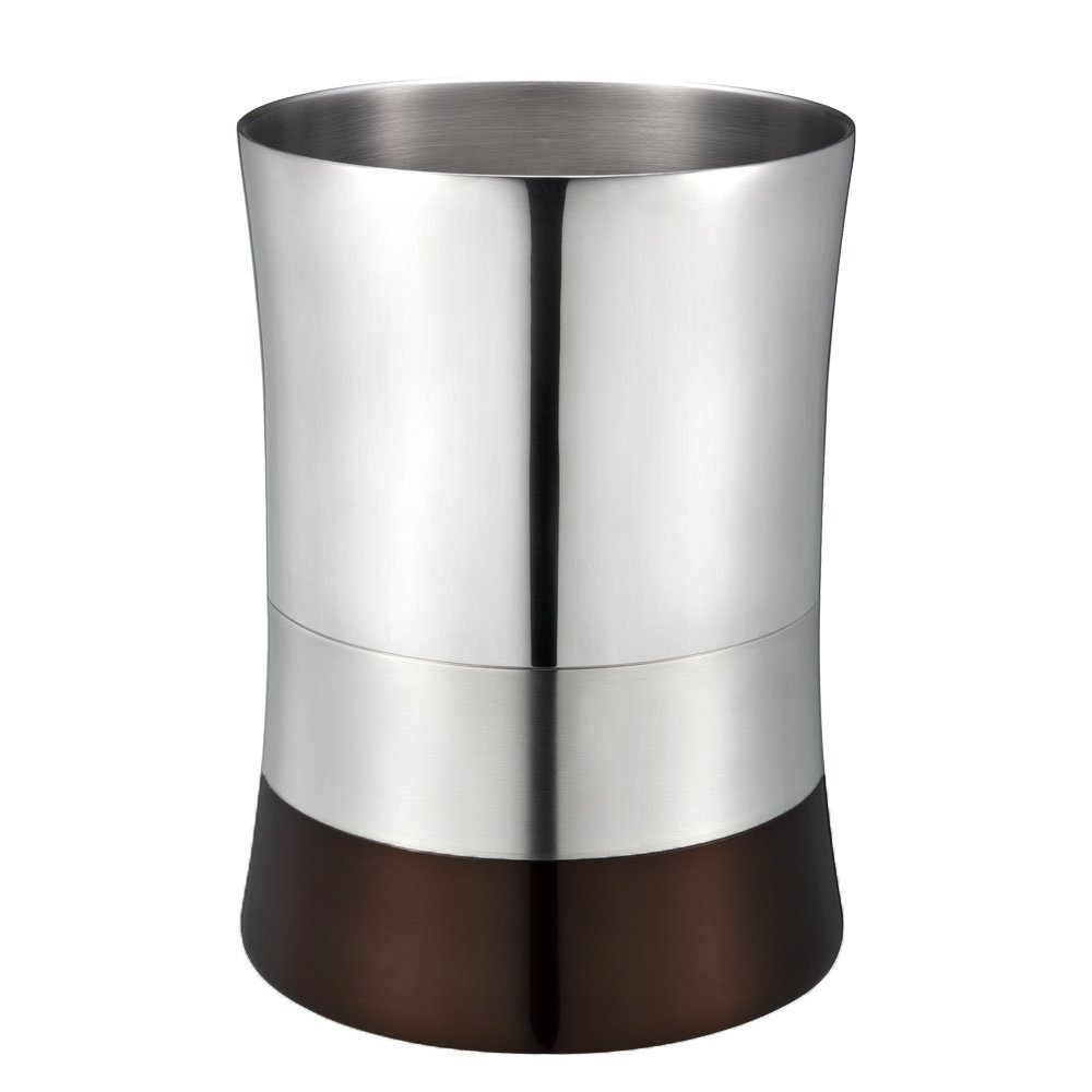 5L Stainless Steel Metal Trash Can with Lid - Amber Brown Kitchen Waste Bin for Home, Office & Bathroom - Odor Control & Durable Design