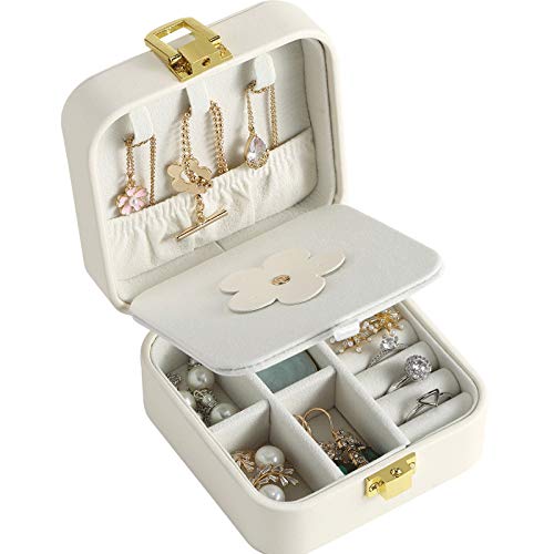 Omnpak Leather Plush Velvet Jewelry Box Organizer - Travel Jewelry Case with Mirror for Women | Portable Earring & Ring Storage | Perfect for Home, Travel, and Gift Giving