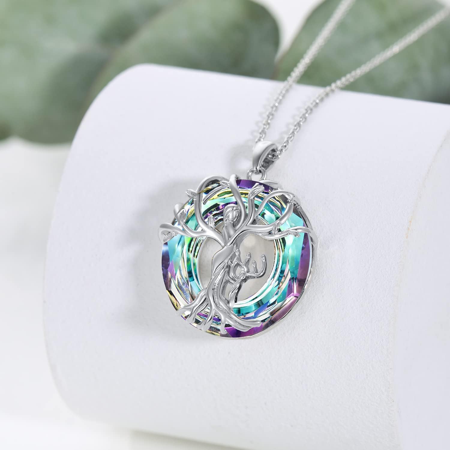 TOUPOP Sterling Silver Family Tree Necklace for Mom, Daughter, Son - 925 Silver Crystal Jewelry Gift for Mother's Day, Birthday, Grandma | Elegant Keepsake for Family Bonding & Special Occasions