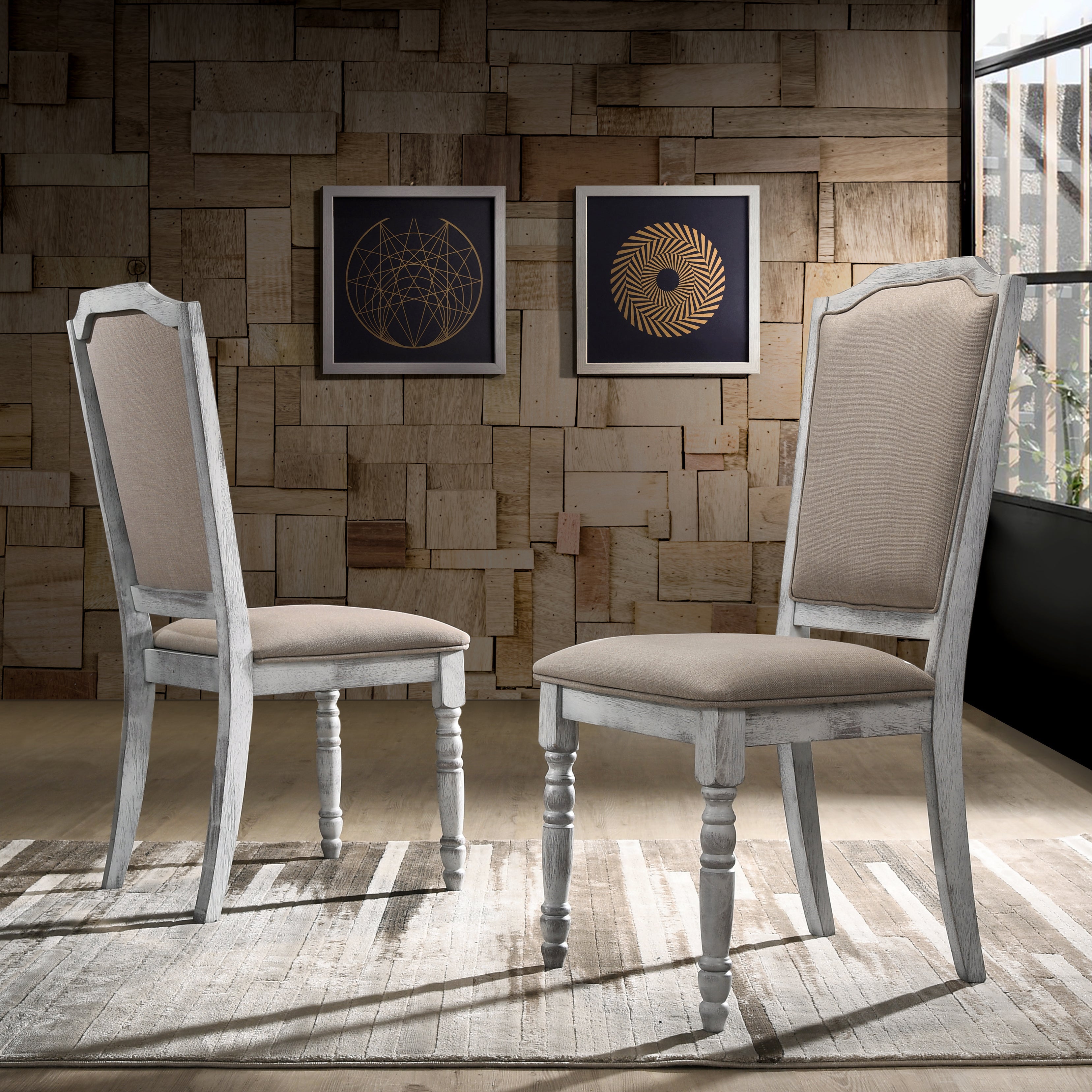 Roundhill Furniture Salines 7-Piece Dining Room Set - Rustic White Oak Table with 6 Upholstered Chairs | Perfect for Farmhouse Kitchens, Dining Rooms & Outdoor Entertaining