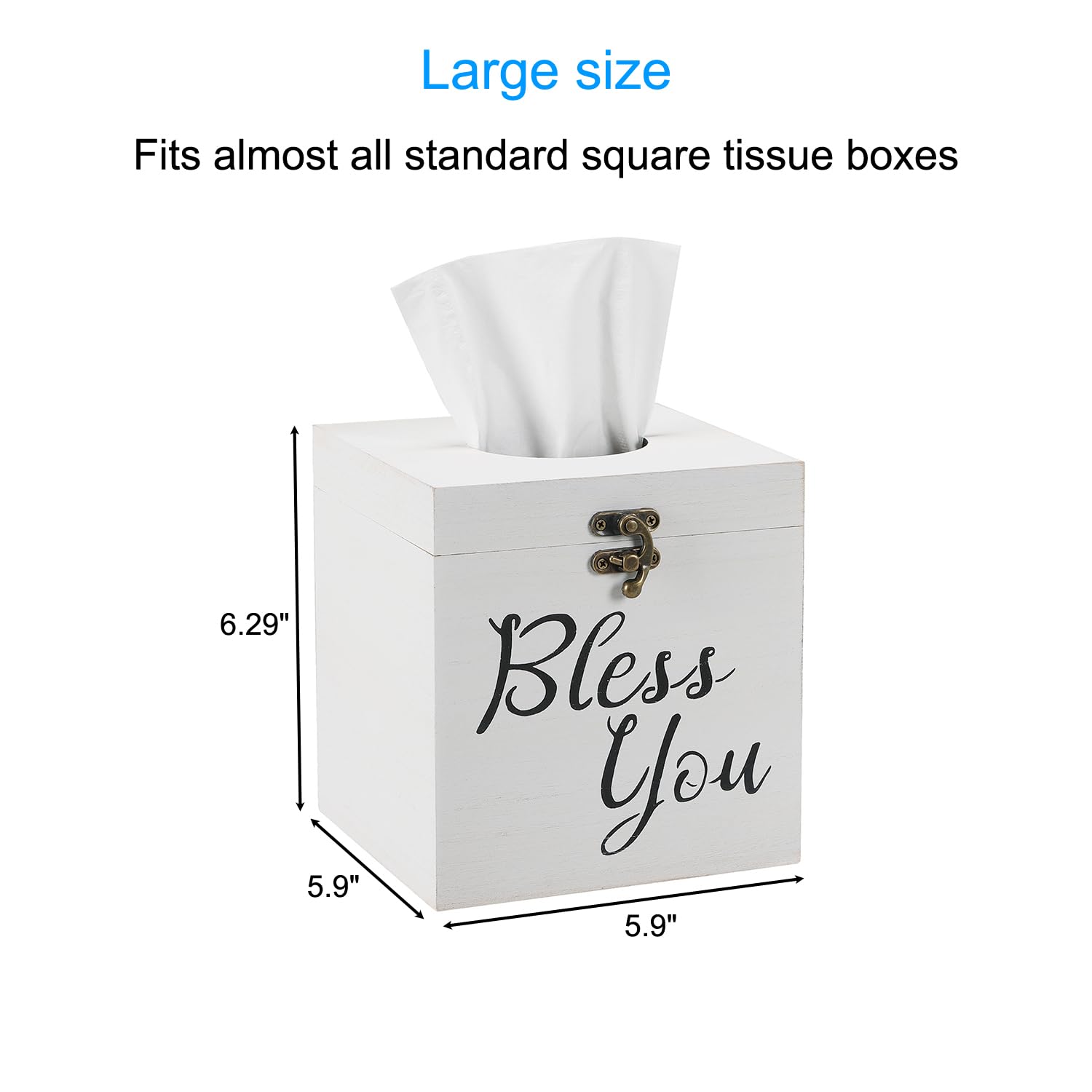 Bless You Rustic White Wooden Tissue Box Cover - Farmhouse Style Square Toilet Paper Holder or Napkin Dispenser for Bathroom, Living Room & Dining Table (White, 1 Count) - Perfect for Home Decor & Gift Giving