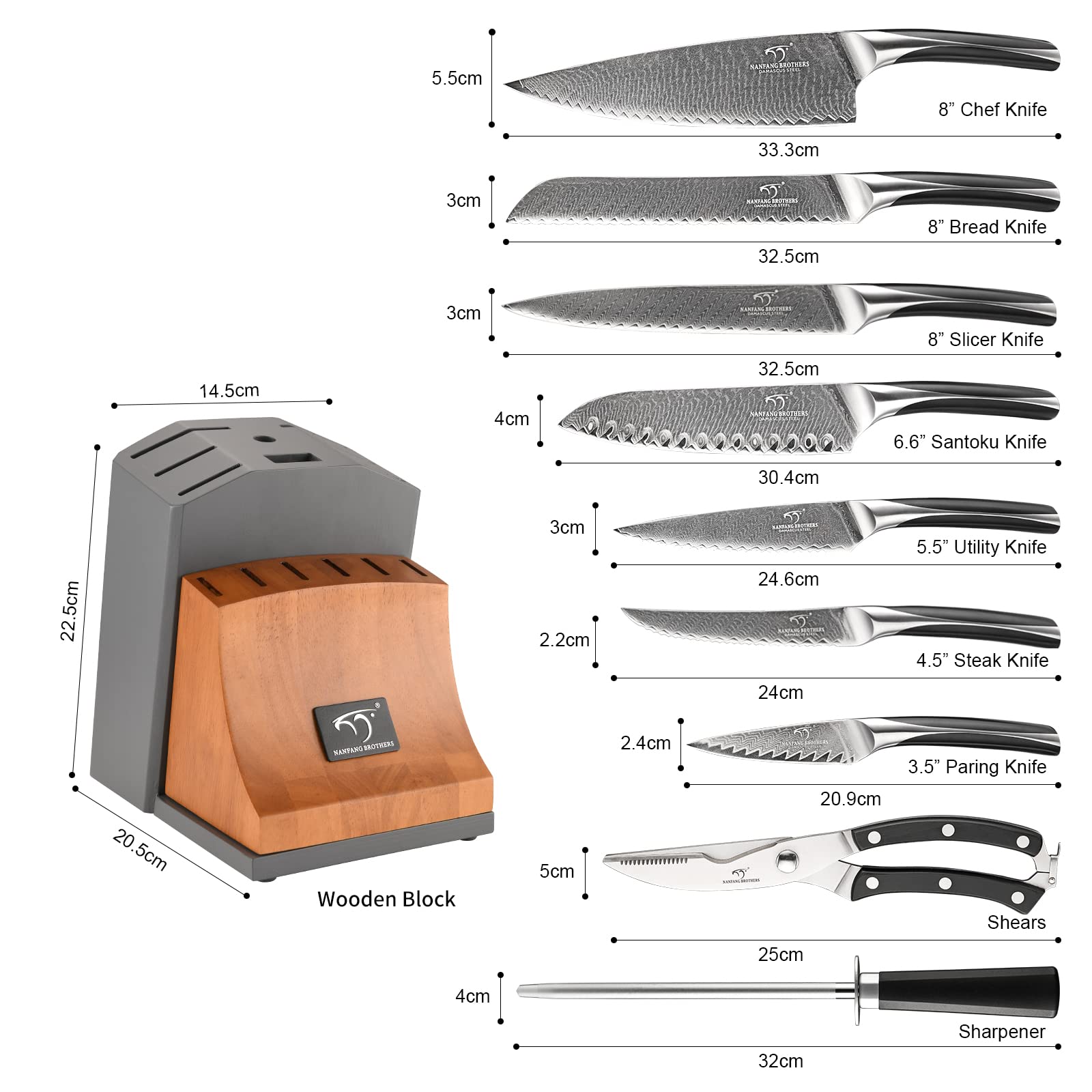 Premium 15-Piece Damascus Steel Knife Set with Wooden Block - Professional Chef Knives, Carving Fork & Ergonomic ABS Handles - Perfect for Home Cooking, Meat Carving & Kitchen Gifts