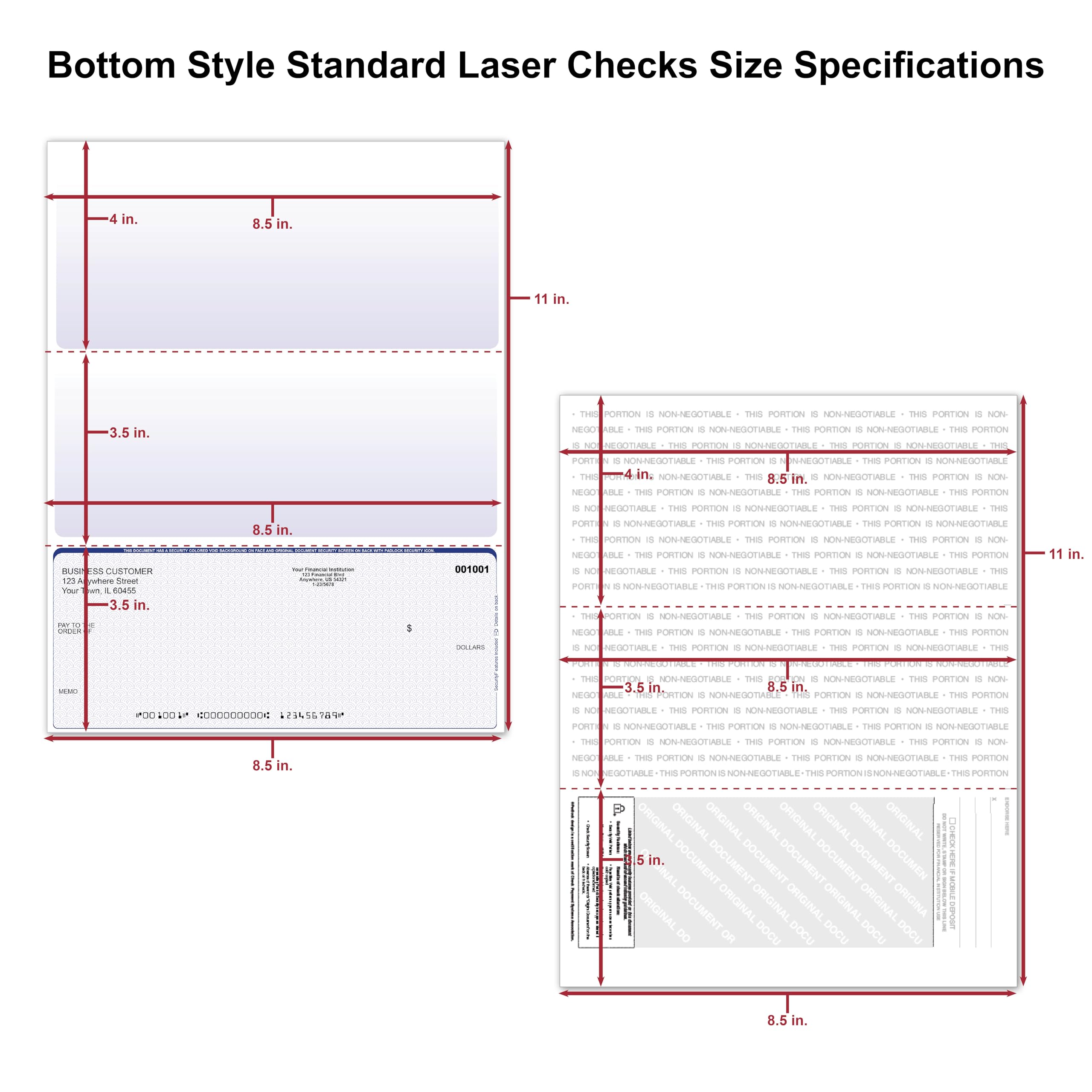 500 Blank Laser/Computer Checks - Bottom Style Burgundy Safety Paper - Compatible with QuickBooks, Quicken & More - Ideal for Business, Office & Home Use