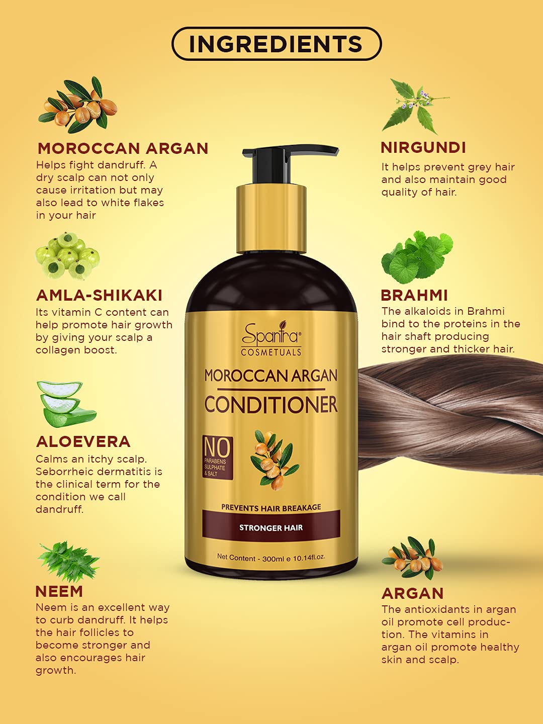 Spantra Moroccan Argan Oil Hair Conditioner with Aloe Vera & Amla Extract - Deep Moisturizing & Hydrating Treatment for Dry, Damaged Hair - Paraben Free, 300ml - Perfect for Daily Hair Care & Salon-Quality Results at Home