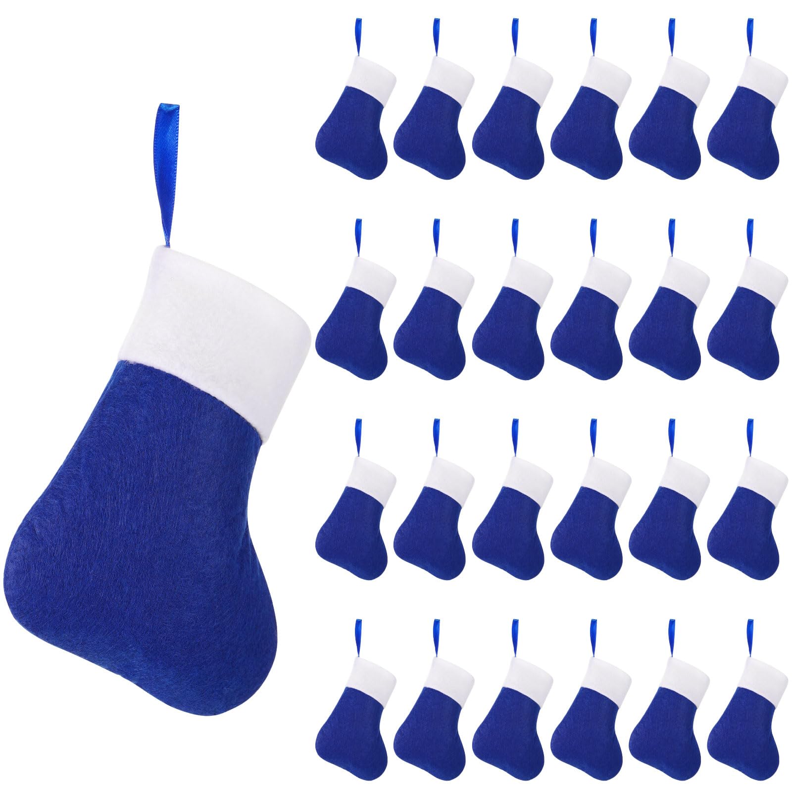 50 Pcs Mini Christmas Stockings Bulk - 5.9 x 3.2 Inch Holiday Decorations for Xmas Tree, Office, School & Church (Blue & White) - Perfect for Gift Exchange, Charity Donations & Festive Decorating
