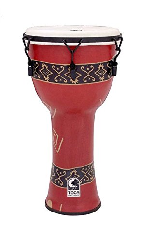 10 Inch Toca Freestyle Djembe Drum - Handcrafted Bali Red Finish for Percussion, Drum Circles & Music Performances