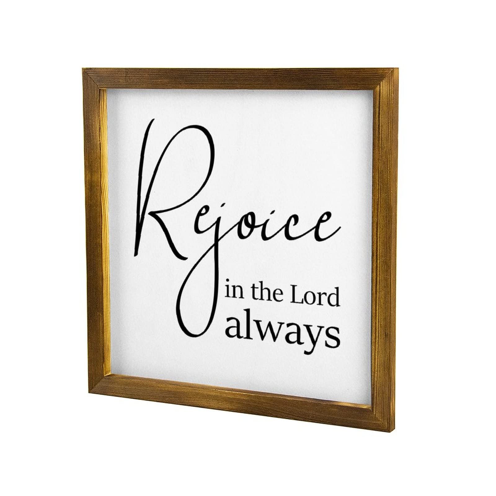 Wooden Bible Verse Wall Plaque - Rejoice in the Lord Always - 12x12 Inch Home Decor for Living Room & Bedroom