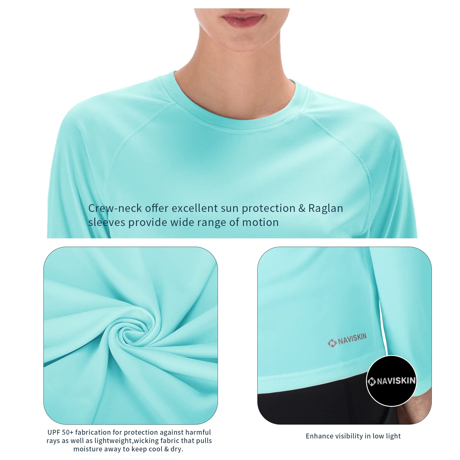 NAVISKIN Women's UPF 50+ Sun Protection Long Sleeve Rash Guard Shirt - Quick Dry Lightweight Hiking & Outdoor Sports Shirt for Swimming, Surfing, Yoga, and Beach Activities