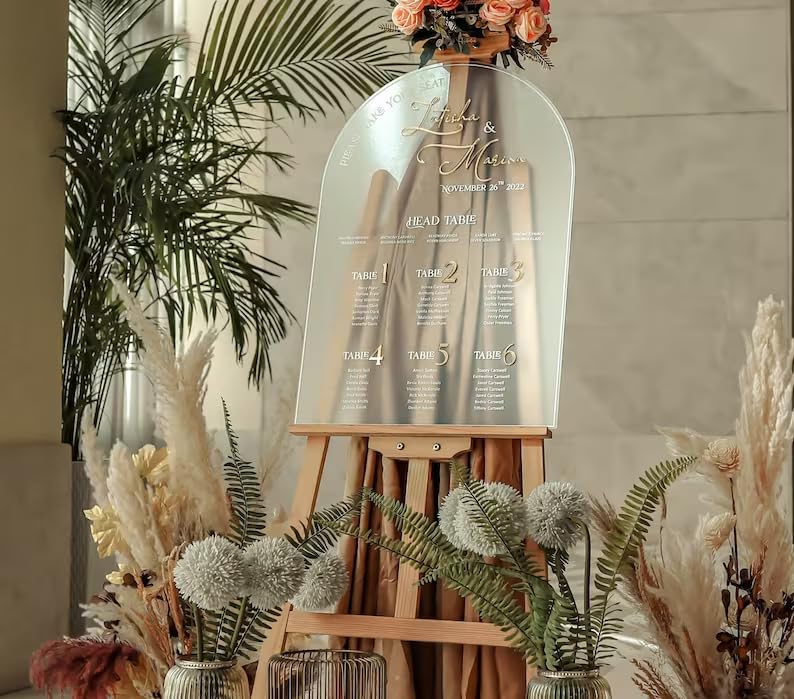 Custom Frosted Acrylic Wedding Seating Chart - Black Arched Elegant Sign for Reception Table Display | Perfect for Weddings, Banquets & Special Events