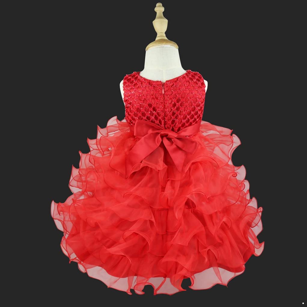 FEESHOW Baby Girls Ruffle Flower Christening Dress - White Baptism Gown for Infant, Toddler & Newborn - Perfect for Christening, Wedding, Birthday Party & Special Occasions