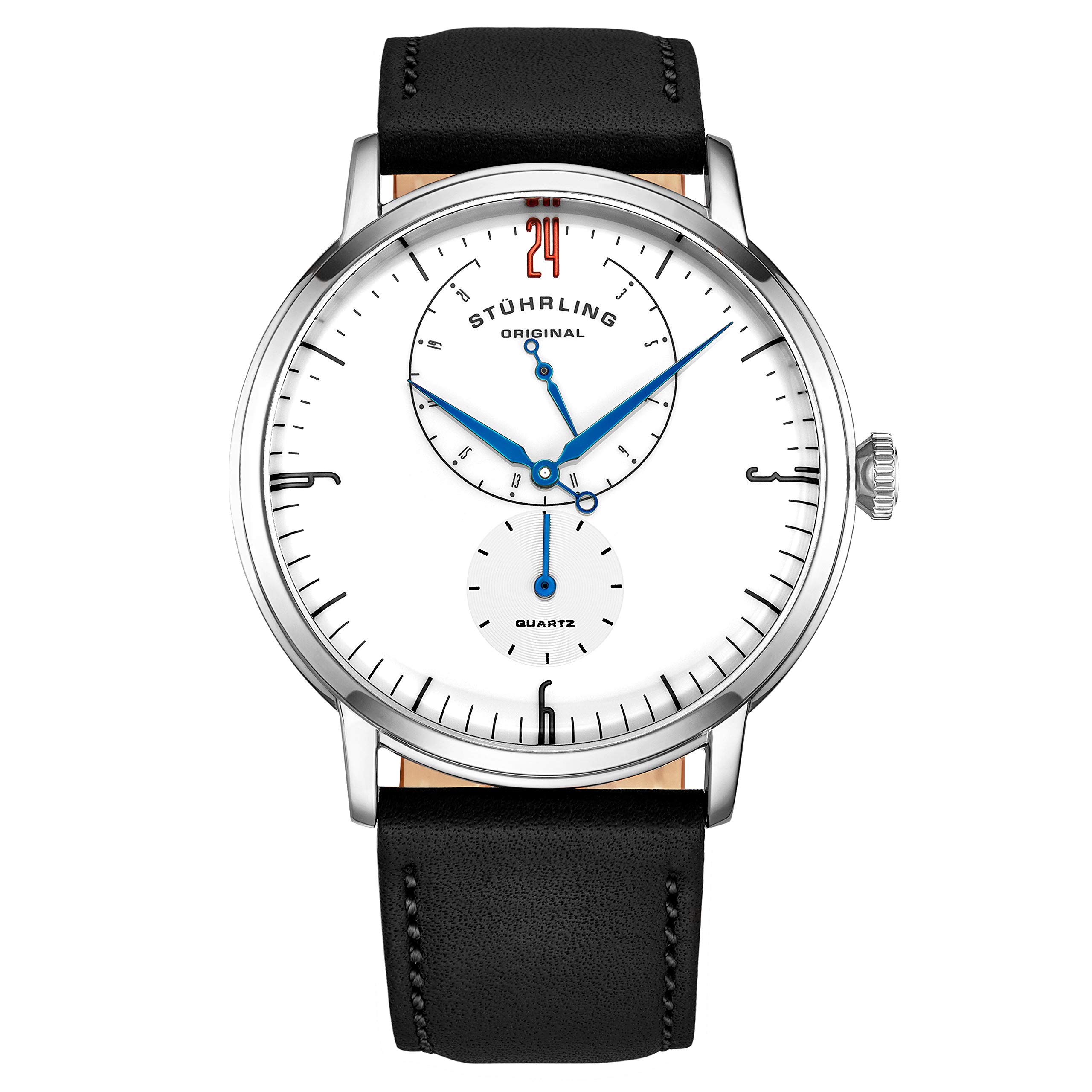 Stührling Original Men's Watches with Horween Leather Band - Minimalist Analog Dress Watch for Men - Domed Crystal, 24-Hour Subdial - Perfect for Business, Formal Events & Everyday Wear