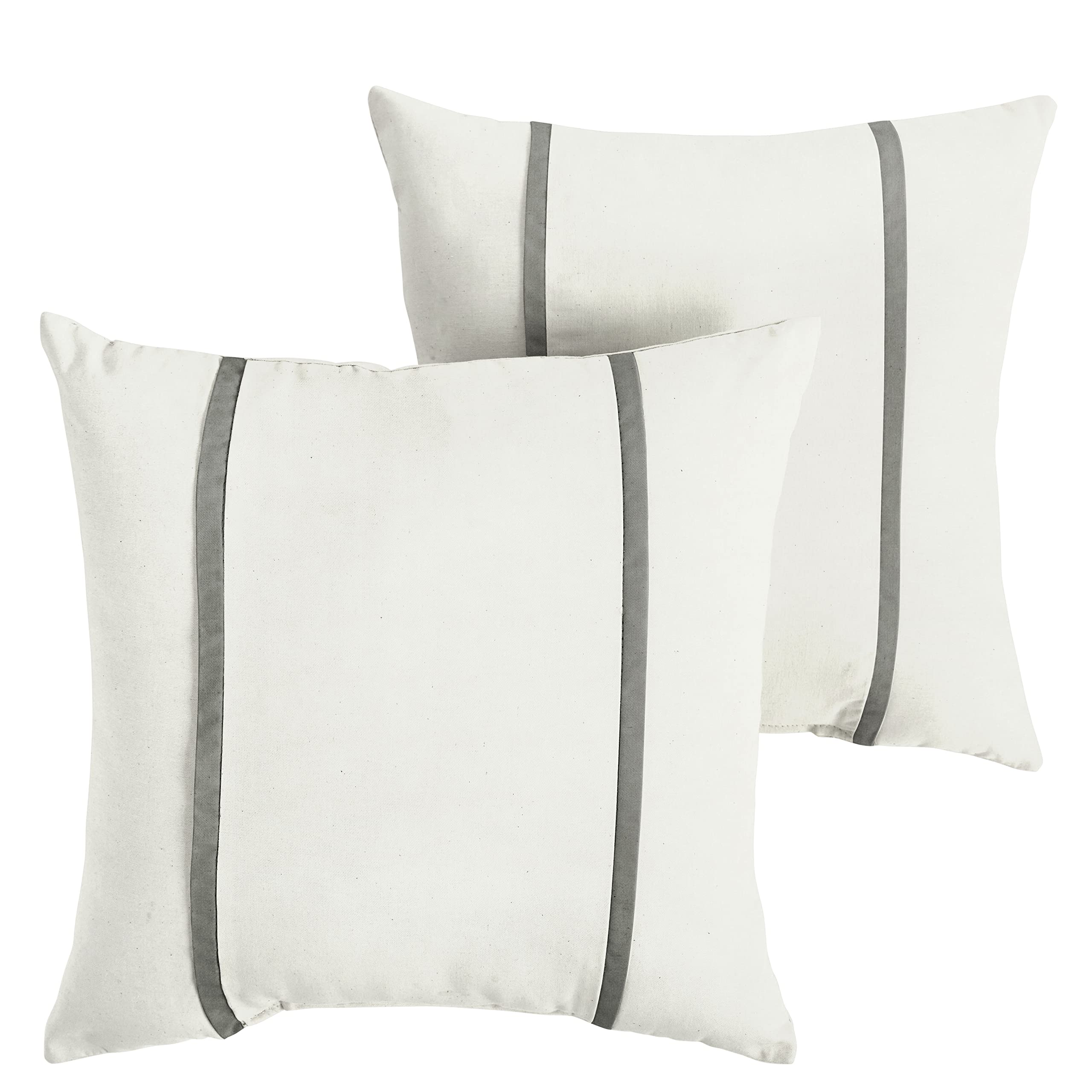Sorra Home x Sunbrella Indoor Outdoor Square Pillow Covers Set of 2 - Waterproof Fade Resistant Natural Ivory & Charcoal Grey Decorative Throw Pillows for Patio, Sofa, Bedroom & Poolside Lounge