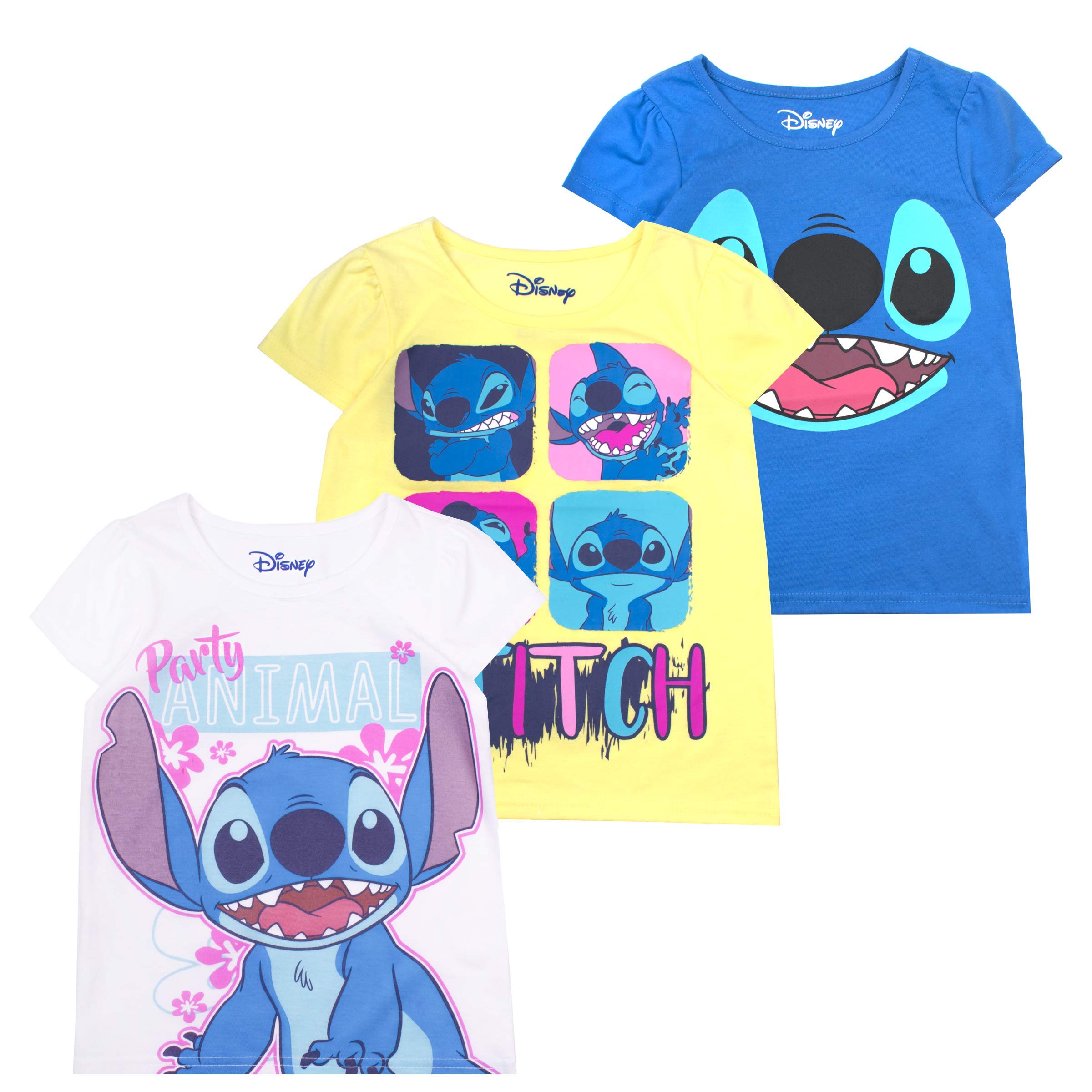 Disney Girls 3 Pack T-Shirts - Minnie Mouse, Frozen, Princess, Moana, Toy Story, Vampirina, Sofia The First & Lilo and Stitch - Cute Cartoon Character Tees for Toddler & Kids - Perfect for Birthday Gifts, School & Playtime
