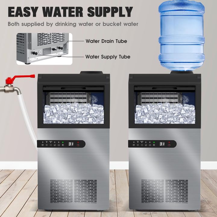 Commercial Ice Maker Machine 100Lbs/24H with 33Lbs Storage Bin - Fast 5-Minute 45Pcs Clear Ice Cubes - 2-Way Water Fill - Under Counter or Freestanding for Home, Bars, Restaurants & Offices (DB45)