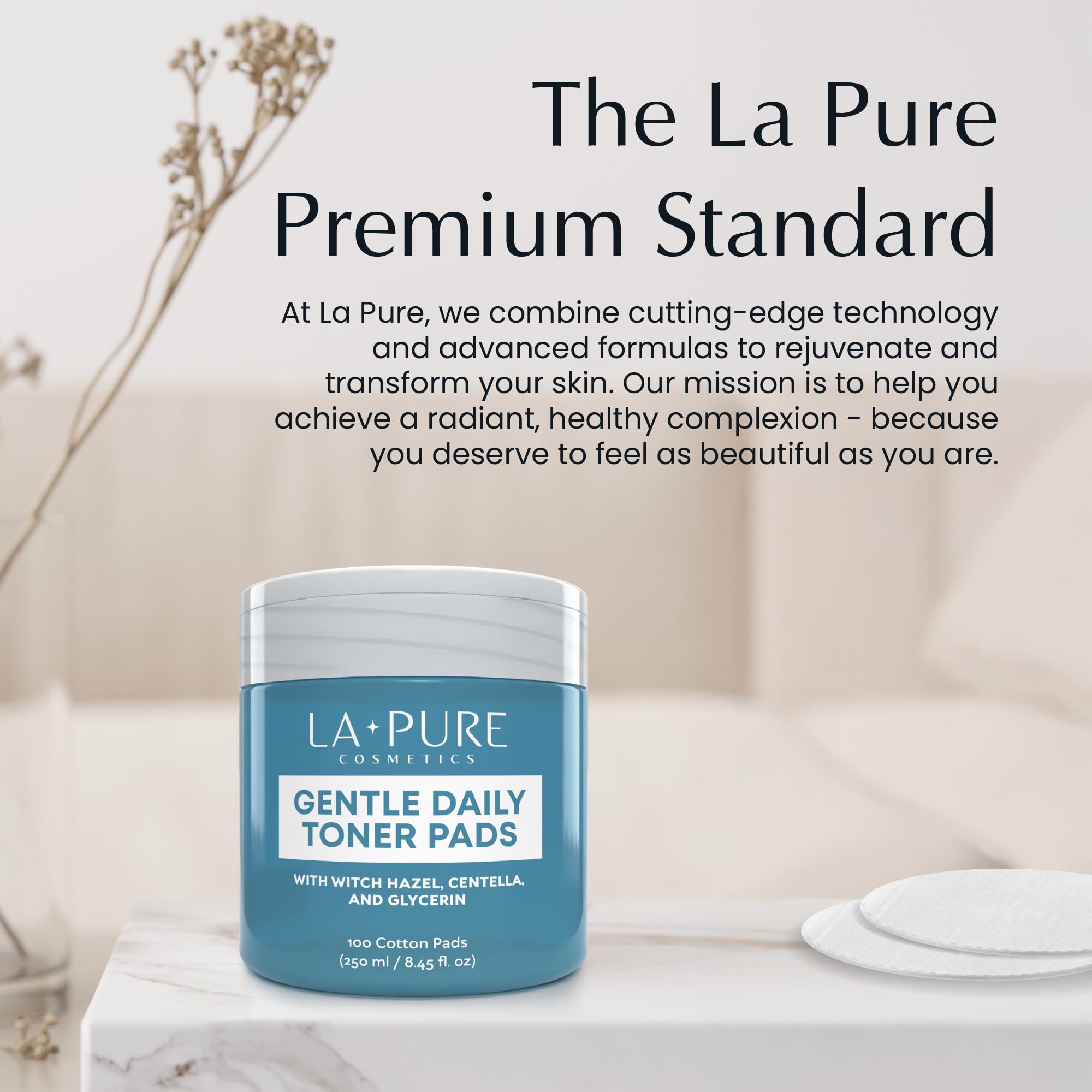 La Pure Witch Hazel & Centella Toner Pads - Hydrating Korean Skincare for Sensitive Skin | Daily Pore Care & Exfoliation