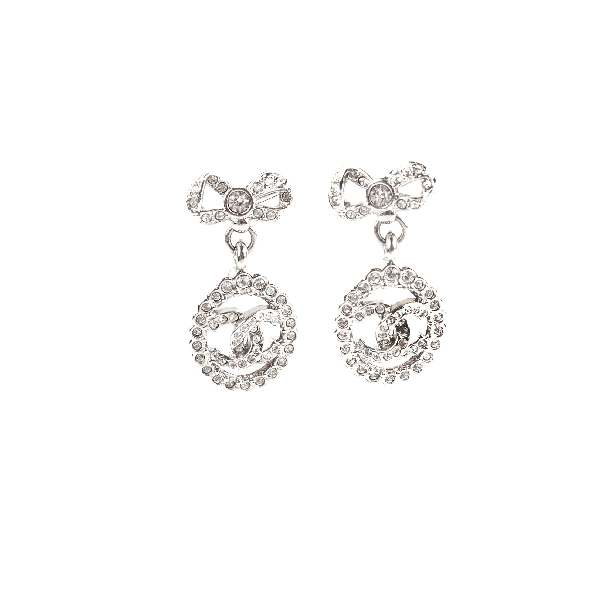 Chanel Logo Rhinestone Bow Earrings - Elegant Costume Jewelry for Women | Perfect for Parties, Weddings & Special Occasions
