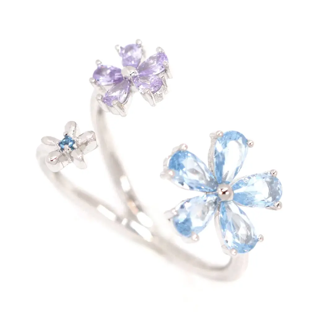Blossom Blue Ring - Elegant Floral Design Jewelry for Women | Perfect for Weddings, Parties & Gifts