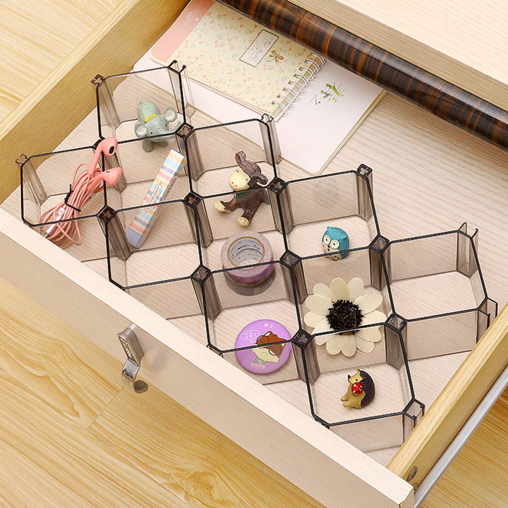 Cabilock 6-Piece Honeycomb Drawer Organizer Set - Adjustable Plastic Storage Box for Underwear, Socks, Ties & Belts - Perfect for Office, Bathroom & Bedroom Organization (Black)