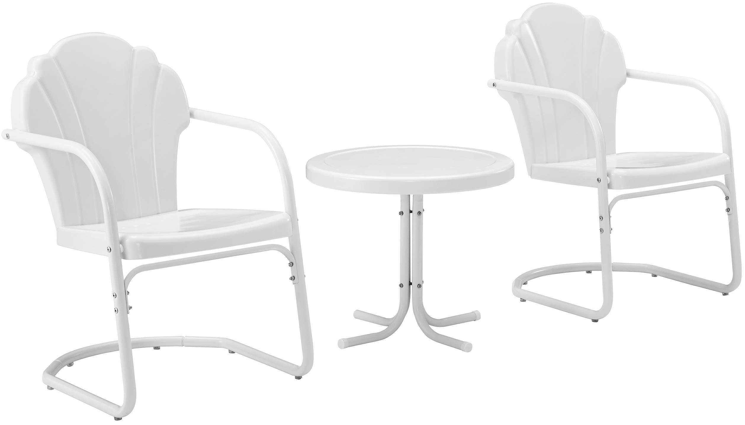 Crosley Furniture Tulip 3-Piece Outdoor Bistro Set - Retro White Metal Patio Chairs with Side Table - Perfect for Garden, Balcony & Backyard Relaxation