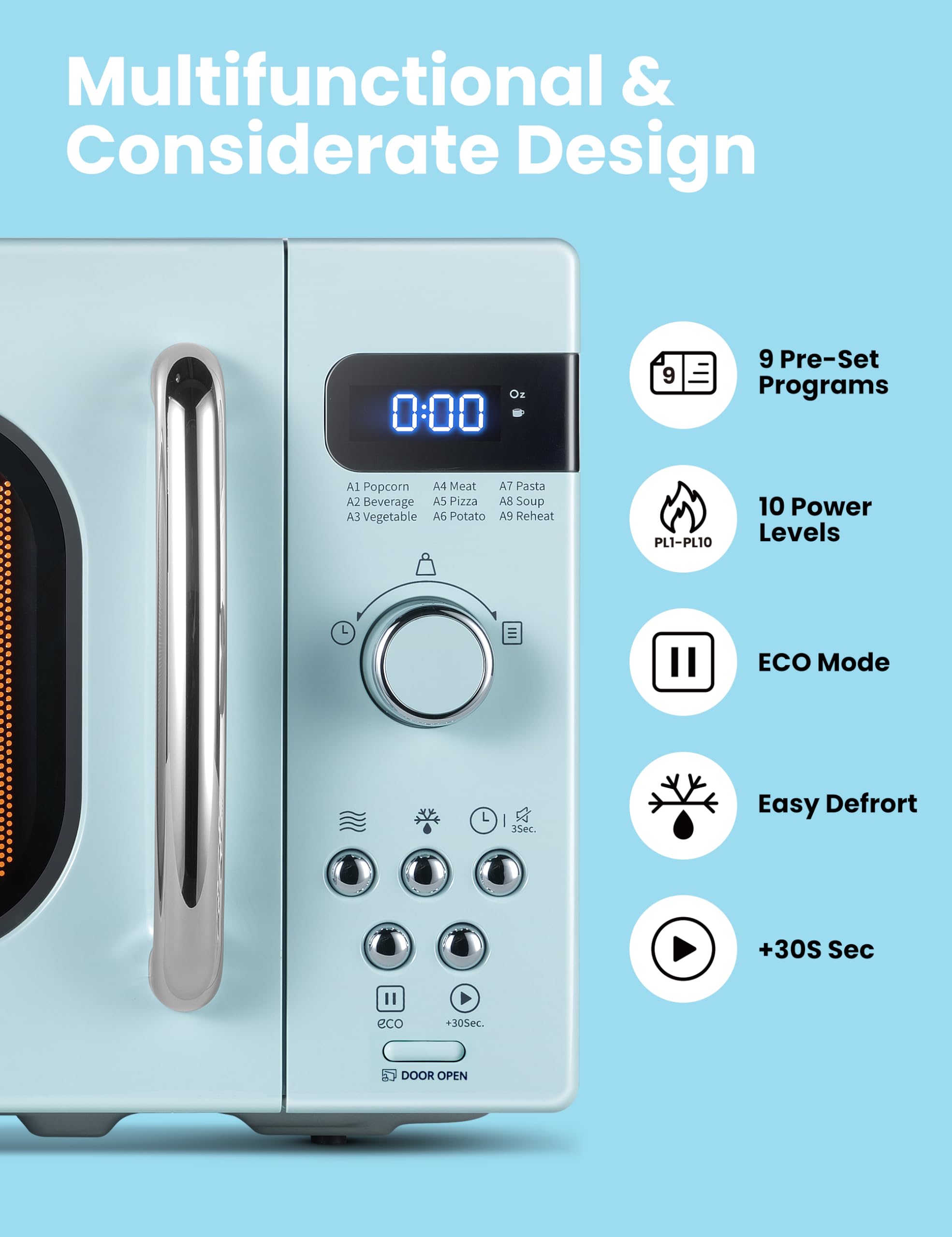 COMFEE' Retro Small Microwave Oven 0.7 Cu Ft - Compact 700W Countertop Microwave with 9 Preset Menus, Position-Memory Turntable & Mute Function - Perfect for Dorms, Apartments & Small Kitchens - AM720C2RA-G in Green
