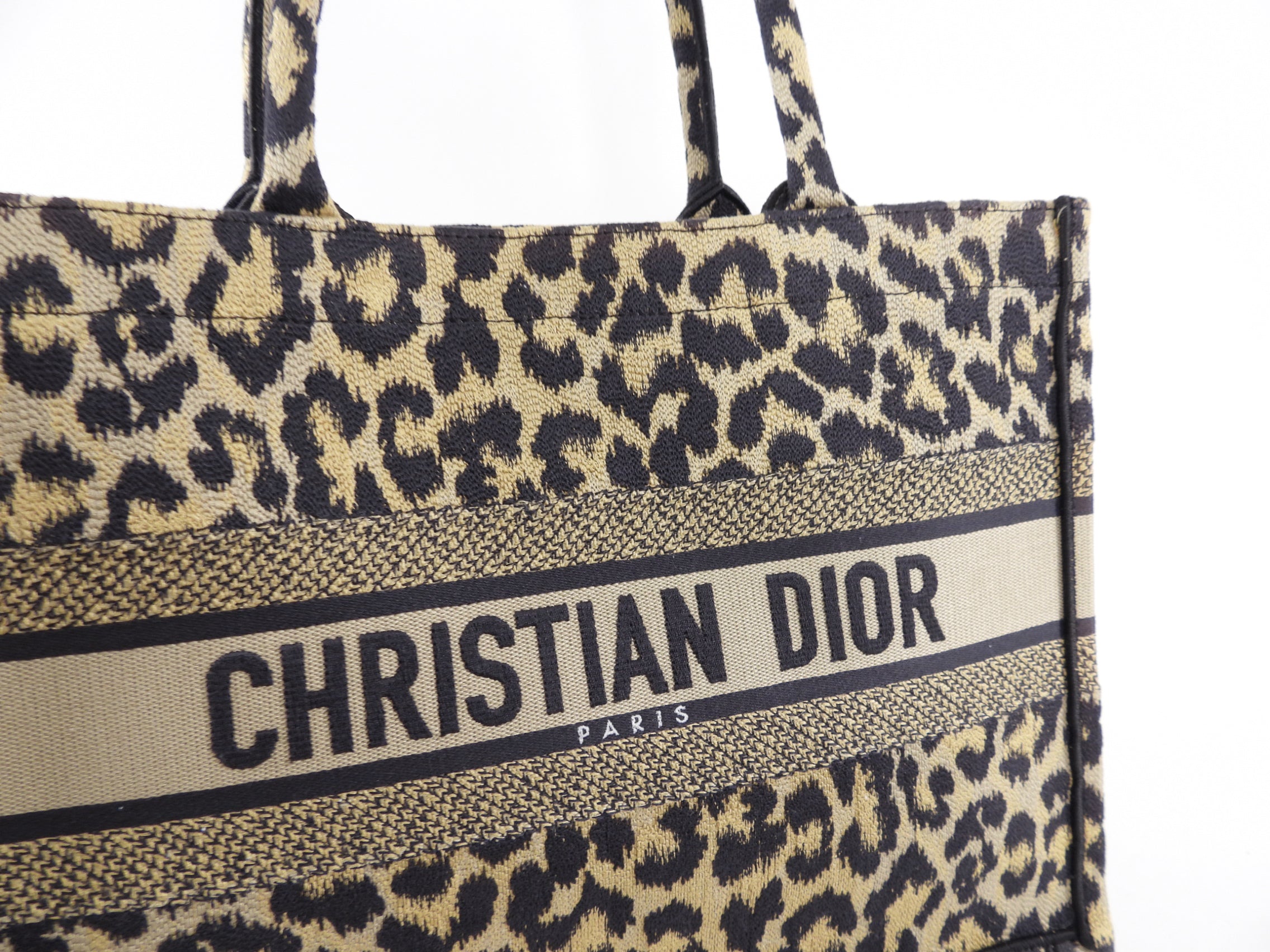 Christian Dior Medium Leopard Print Canvas Book Tote Bag - Stylish Designer Handbag for Women, Work, Travel & Everyday Use