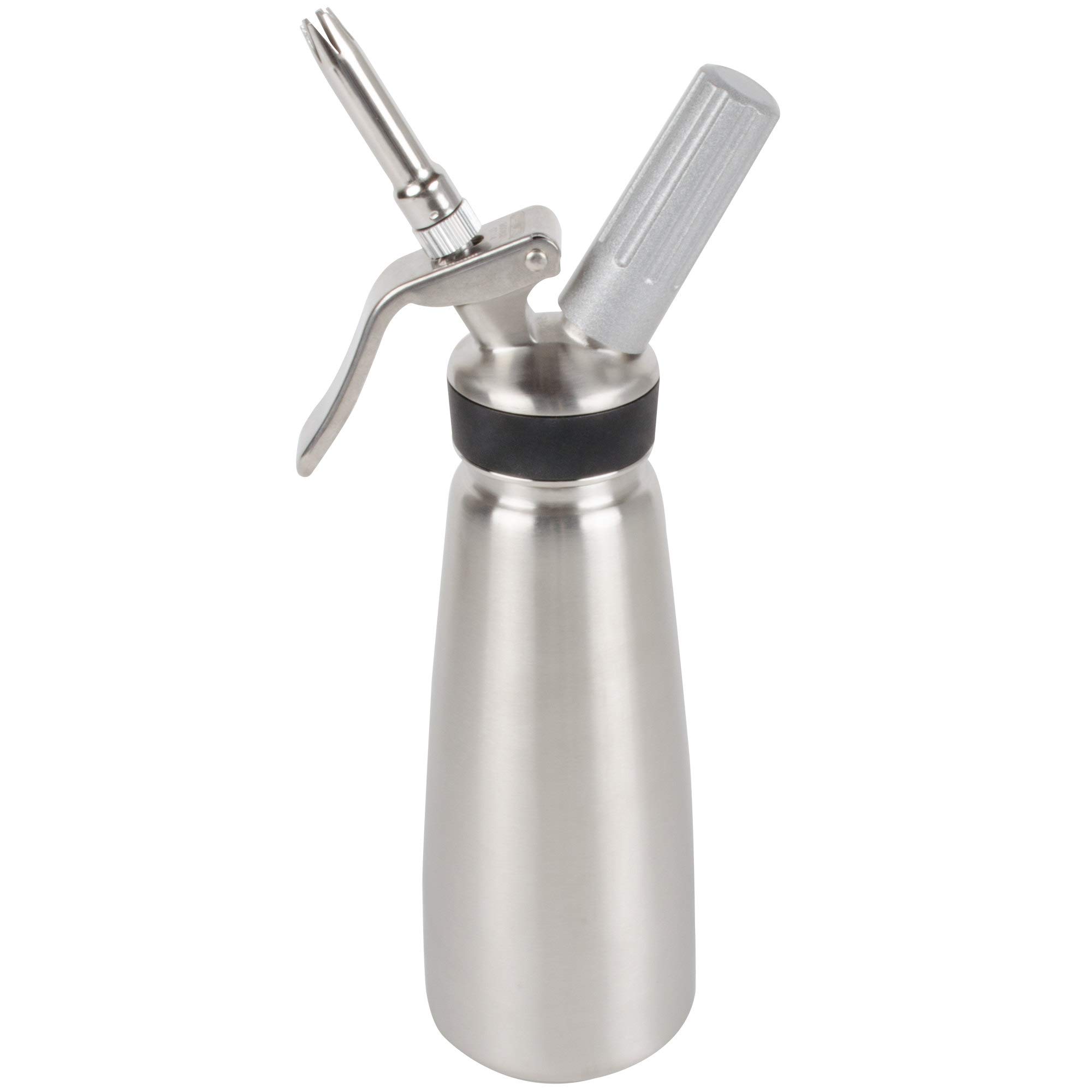 Professional Chef-Master 90062 Stainless Steel Whipped Cream Dispenser - 0.5L/1 Pint Capacity for Coffee, Waffles, Cakes & Desserts - Commercial Grade Cream Whipper for Bakeries, Cafes & Home Kitchen Use