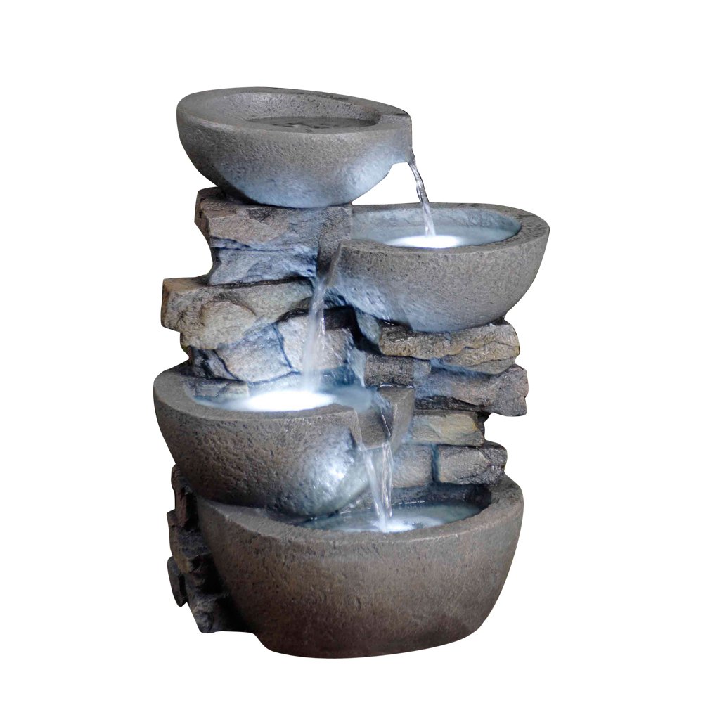 Jeco FCL059 Modern LED Lighted Water Fountain Bowl - Indoor/Outdoor Decorative Beige Fountain for Home, Garden, Patio & Office Decor