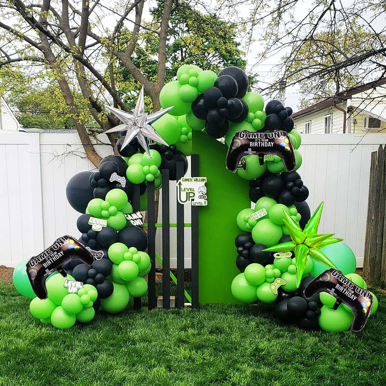 135pcs Green & Black Silver Controller Balloon Garland Kit - Gamer Party Decorations for Boys Birthday, Gaming Night & Video Game Themed Events