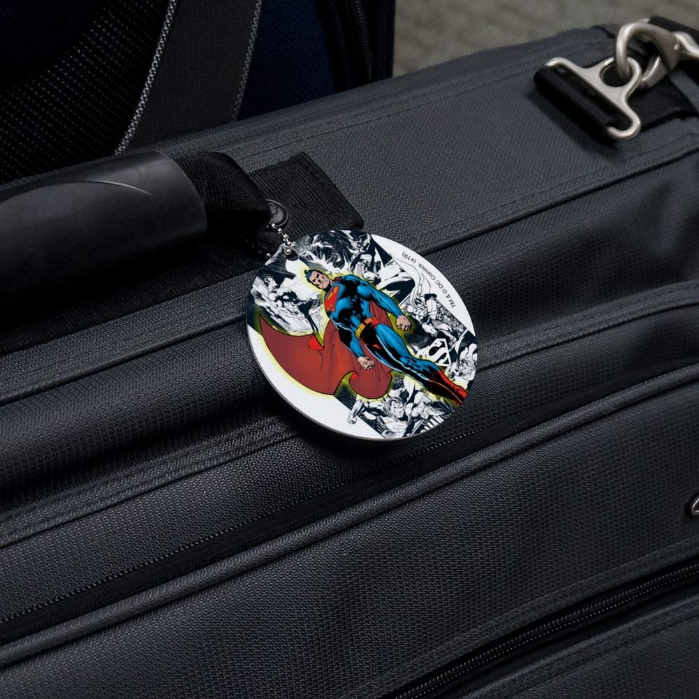 Superman Glowing Aura Round Luggage ID Tag Card - Durable Suitcase & Carry-On Baggage Identifier - Perfect for Travel, Business Trips & Airport Security Identification