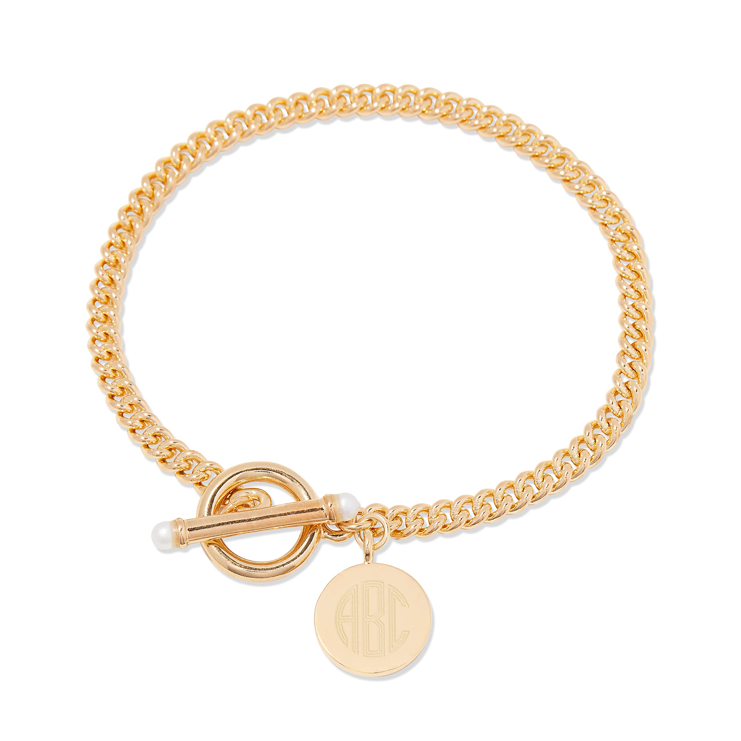 Custom Engraved Gold Toggle Bracelet for Women - Personalized Monogram Initial Jewelry Gift (7