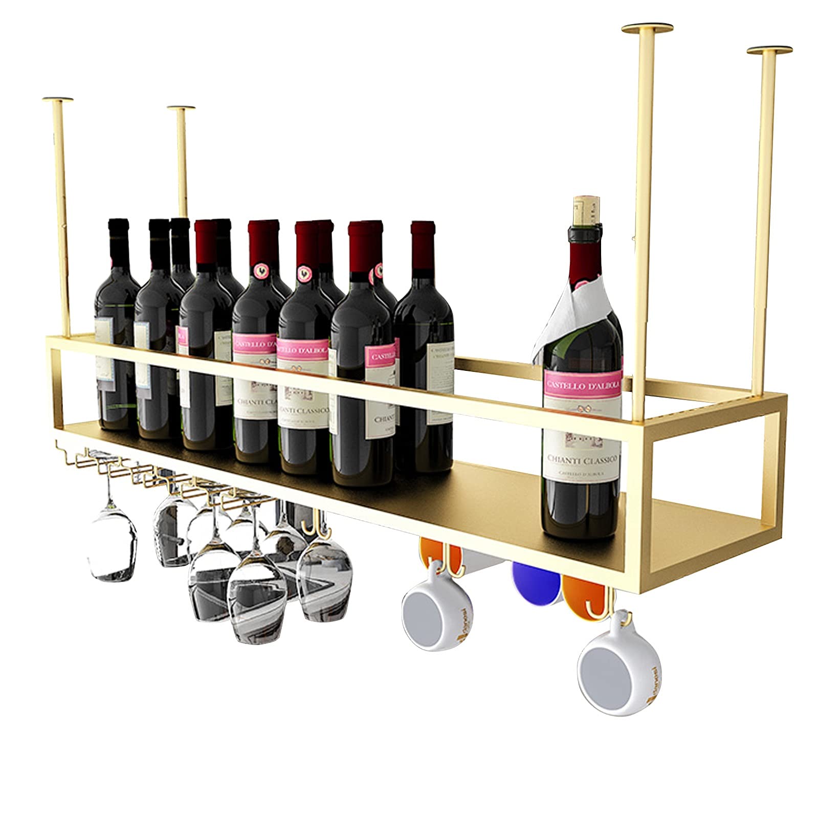 Upside Down Ceiling Hanging Wine Rack - Space Saving Stemware Holder for Wine Glasses, Champagne Flutes & Goblets - Perfect for Bars, Restaurants & Kitchen Storage - Ideal for Home Decor & Entertaining Guests