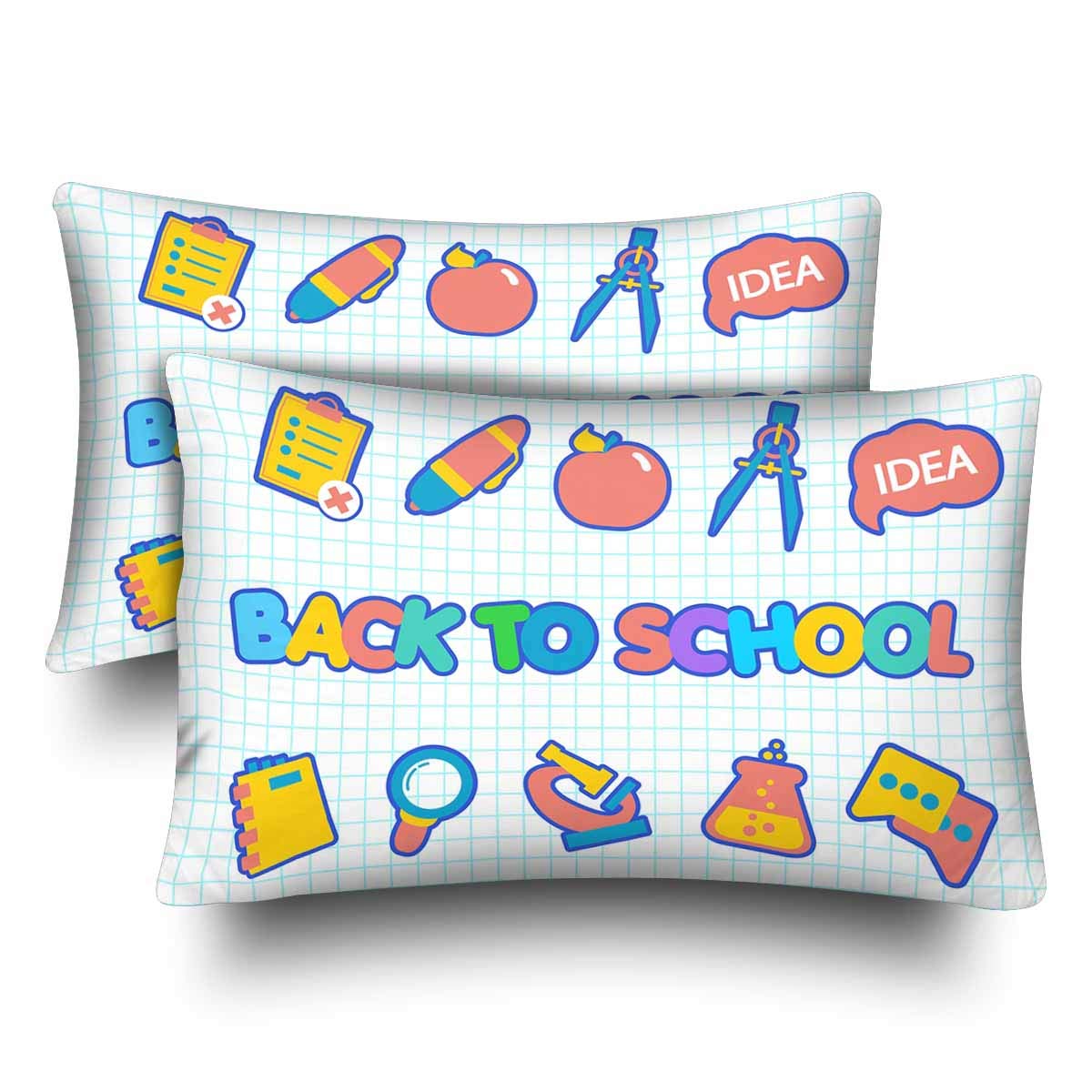 InterestPrint Back to School Pillowcase Set - 2 Pack Standard Size 20x30 Inch Rectangle Pillow Protectors, No Zipper Design for Easy Care | Perfect for Dorm Rooms, Kids' Bedrooms & College Essentials