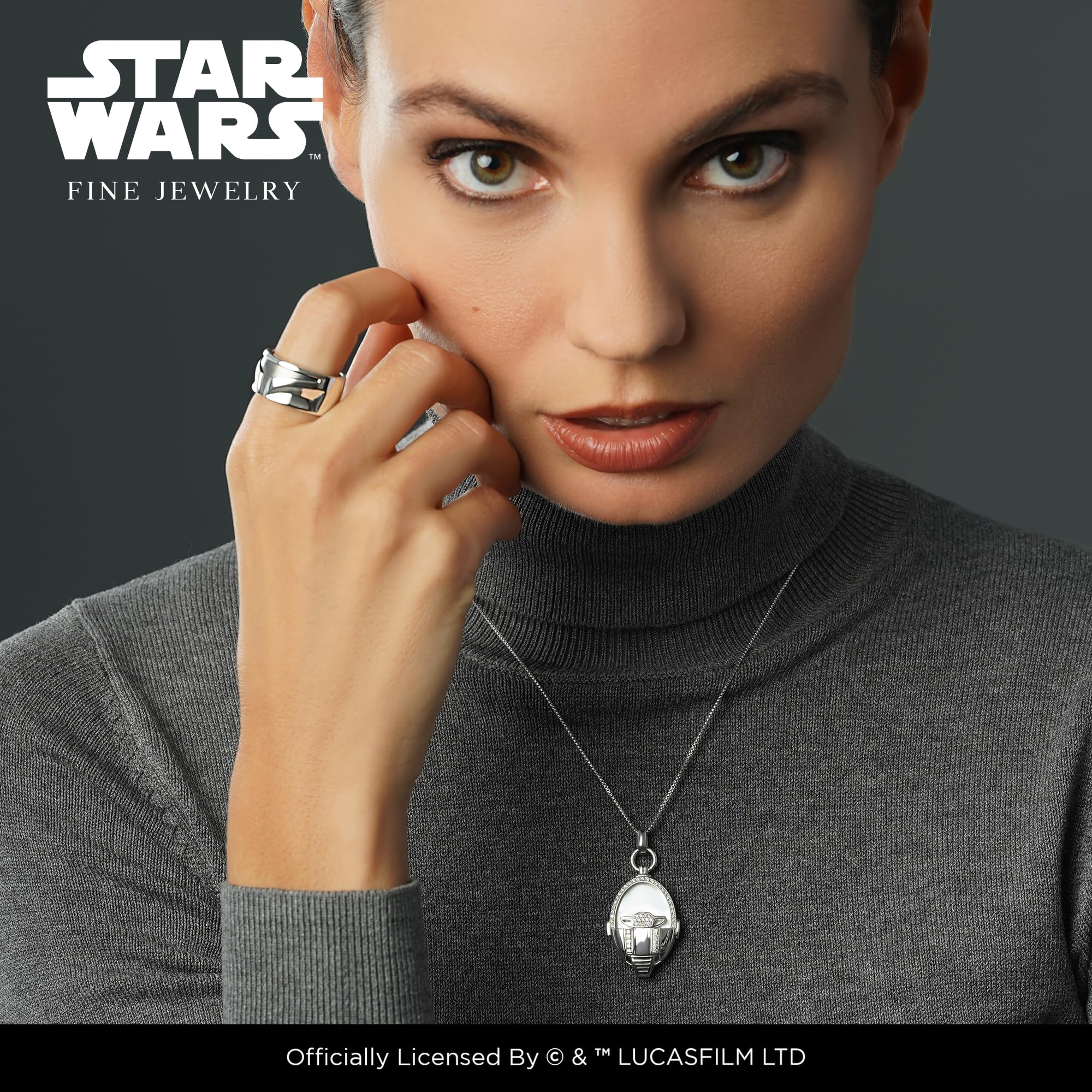 Star Wars™ The Mandalorian™ Women's Ring - Sterling Silver & Black Rhodium Plated Band | Official Licensed Jewelry Gift for Women | Perfect for Cosplay, Collectors & Star Wars Fans | Comes with Elegant Gift Box