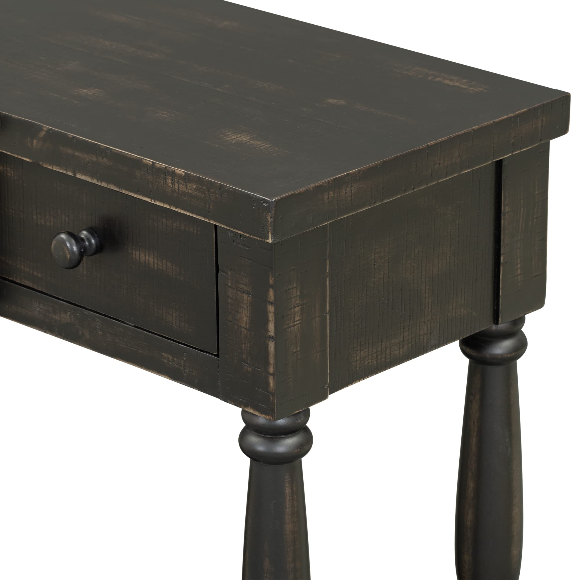 63'' Retro Wood Console Table with 4 Drawers & Shelf - Sofa Table, Sideboard for Living Room, Hallway, Entryway & Kitchen - Antique Black Finish - Perfect for Home Decor & Storage Solutions