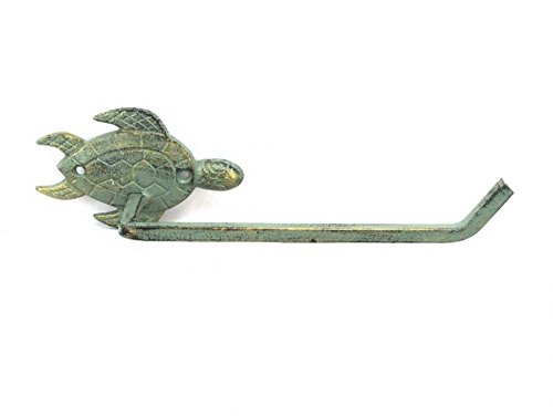 Antique Bronze Cast Iron Sea Turtle Hand Towel Holder - 10 Inch Rustic Bathroom Decor for Coastal, Beach, or Nautical Theme Homes