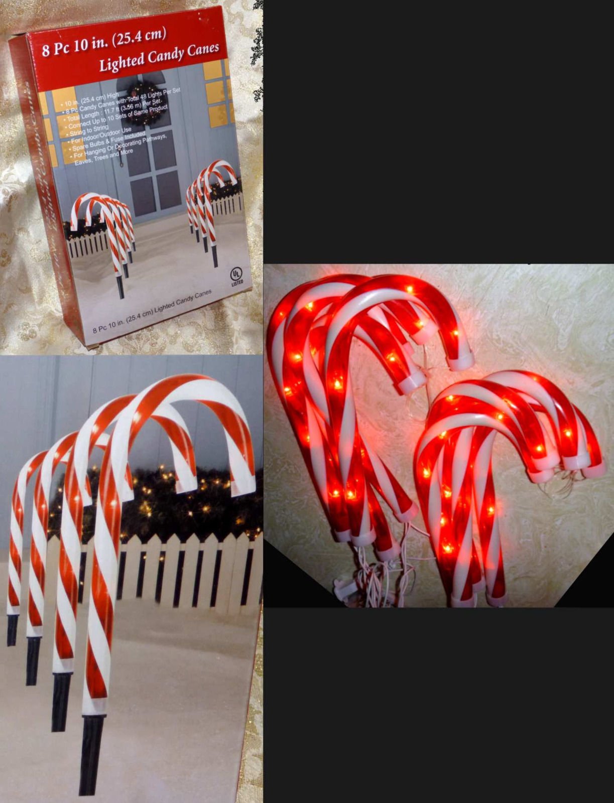 8-Piece 10-Inch Lighted Candy Canes with String Lights - Outdoor Pathway Markers for Christmas Decorations, Holiday Yard and Garden Decor