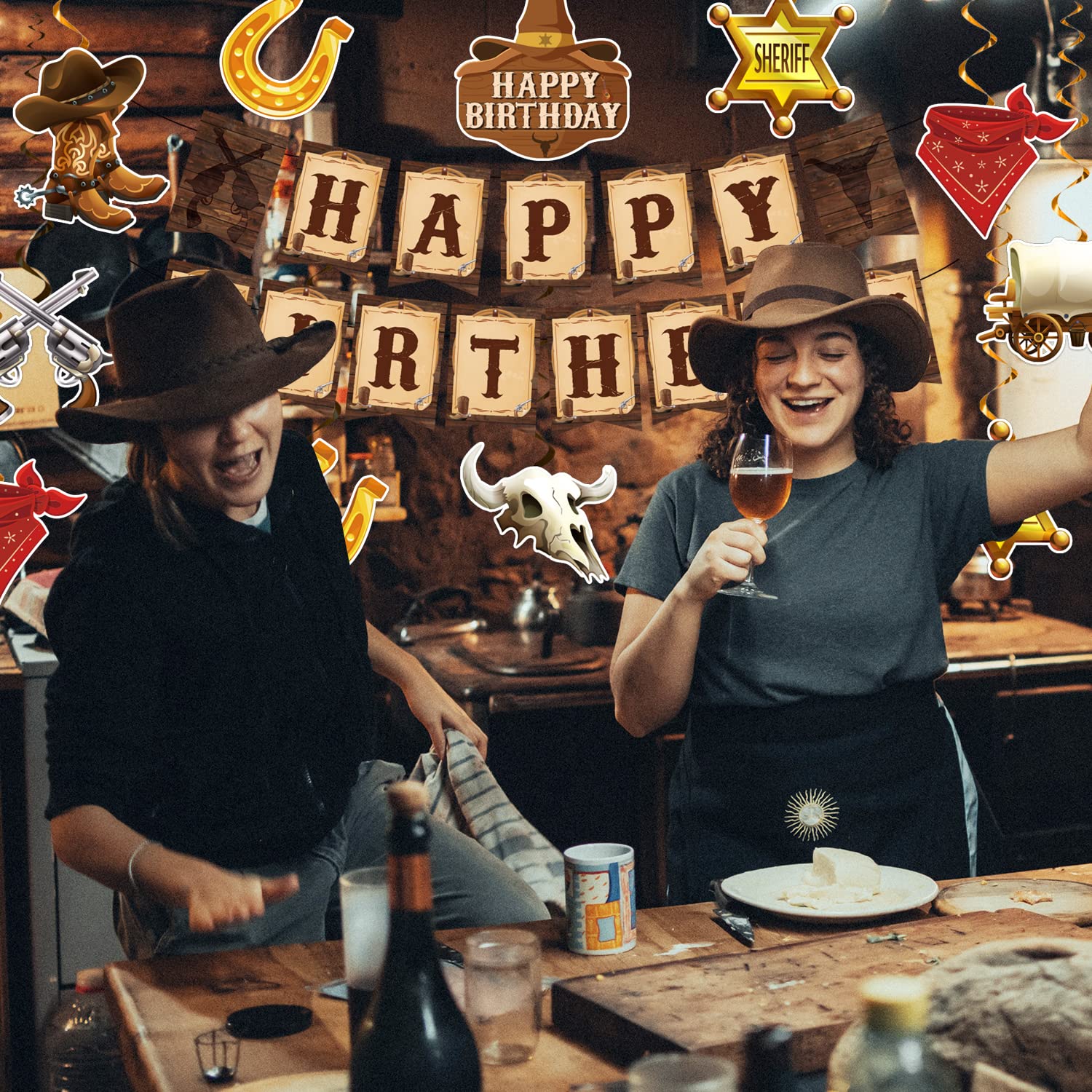 Western Cowboy Party Decorations - Cowboy Theme Birthday Supplies with Happy Birthday Banners & Hanging Swirls for Boys | Perfect for Wild West Parties, Cowboy Birthday Celebrations, and Western-Themed Events