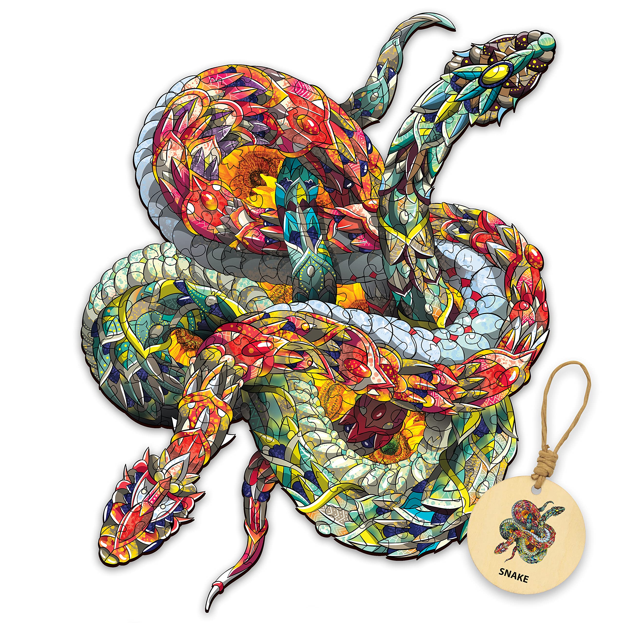 DEPLEE Wooden Jigsaw Puzzles for Adults - 280-330 Piece Snake Shaped Animal Puzzle, Unique Creative Challenge Gift for Family & Friends (19.35x15.5 Inches) - Perfect for Stress Relief, Brain Training & Home Decor
