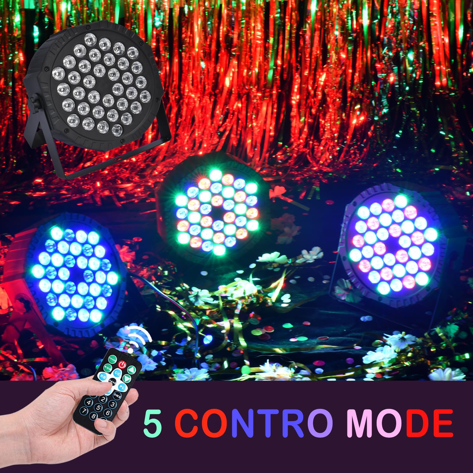 36 LED RGB Par Light Stage Lights with Sound Activation & DMX Control - Professional DJ Lighting for Weddings, KTV, Disco, Christmas Parties (4-Pack) - Perfect for Stage Shows, Nightclubs, and Home Entertainment