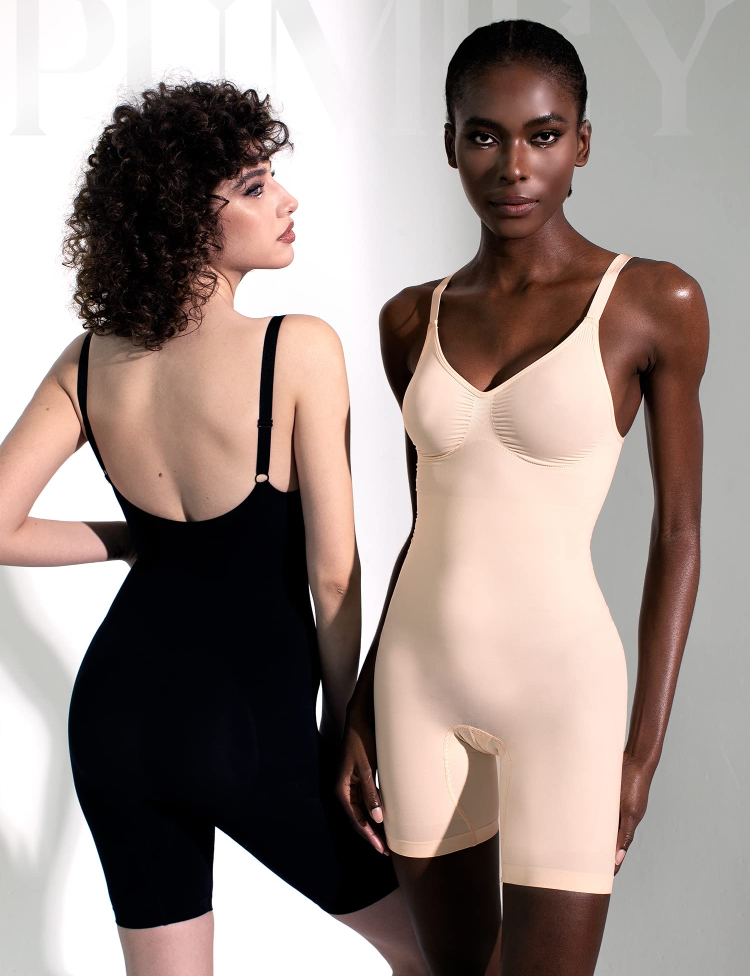 PUMIEY Women's Shapewear Bodysuit - Tummy Control Slimming V-Neck Bodysuit with Open Gusset | Hourglass Figure Enhancer for Daily Wear, Special Occasions & Shapewear Under Dresses