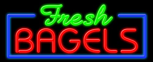 Fresh Bagels Glass Neon Sign #11407 - Handcrafted in USA | Vintage Diner Decor, Bakery Wall Art, Cafe Lighting