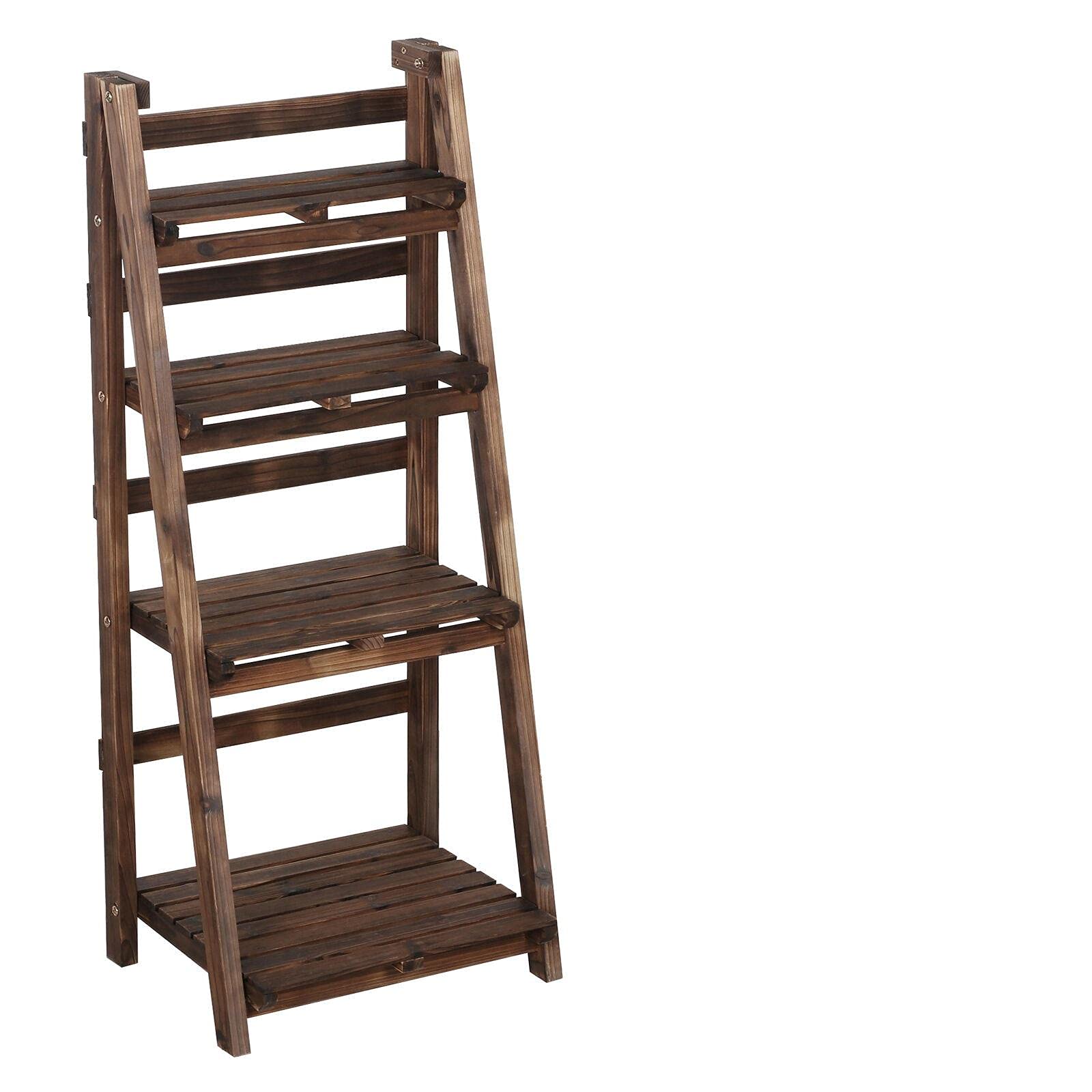 4-Tier Foldable Wooden Ladder Shelf - Space-Saving Storage for Books & Decor