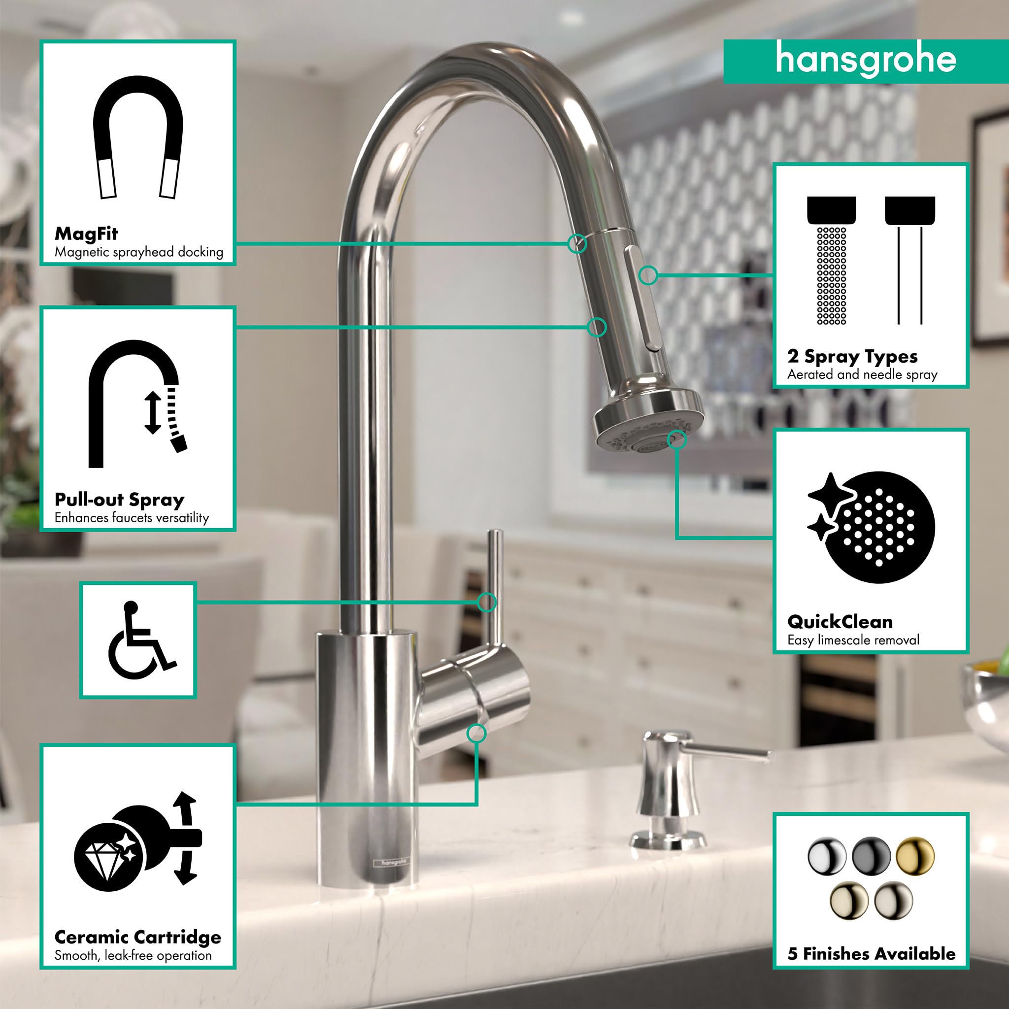 hansgrohe Talis S² Chrome High Arc Pull Down Kitchen Faucet with Magnetic Docking Spray Head, Durable Kitchen Sink Faucet for Modern Homes, Perfect for Cooking and Cleaning
