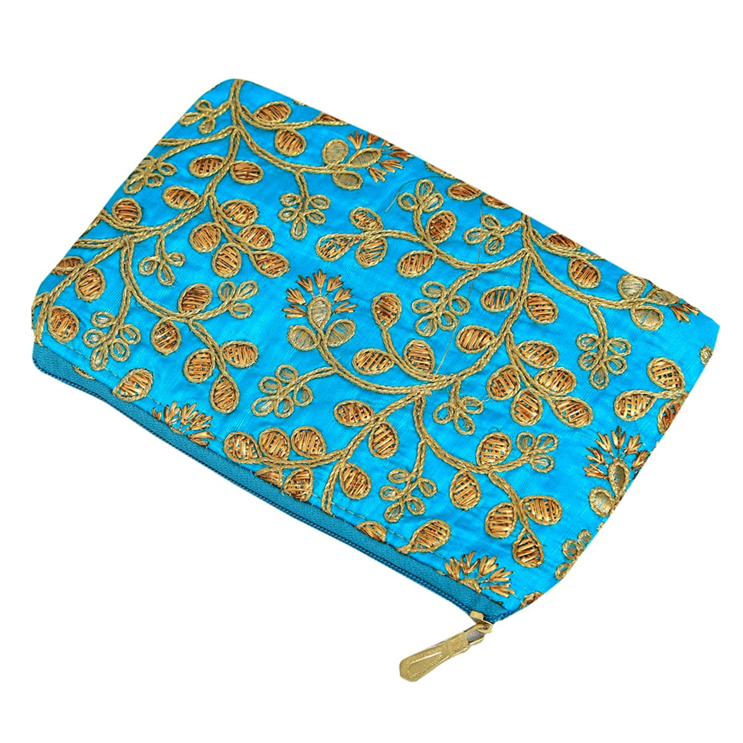 Kuber Industries Blue Embroidery Hand Purse & Wallet for Women - Stylish Crossbody Clutch with Zipper Closure - Perfect for Parties, Weddings & Everyday Use (HS39KUBMART022031)