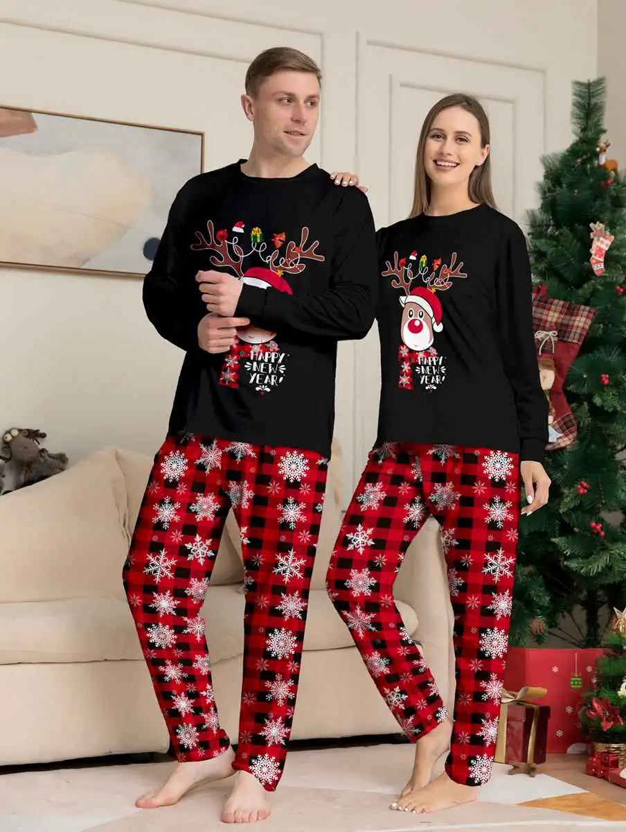 Reindeer Snow Family Matching Christmas Pajamas Sets - Cozy Holiday Sleepwear for Family Photos & Festive Gatherings