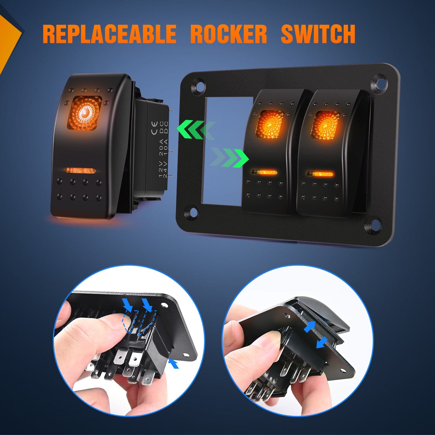 3 Gang Aluminum 5 Pin ON/Off Rocker Switch Panel with Orange LED - Perfect for Marine, RV, and Automotive Applications