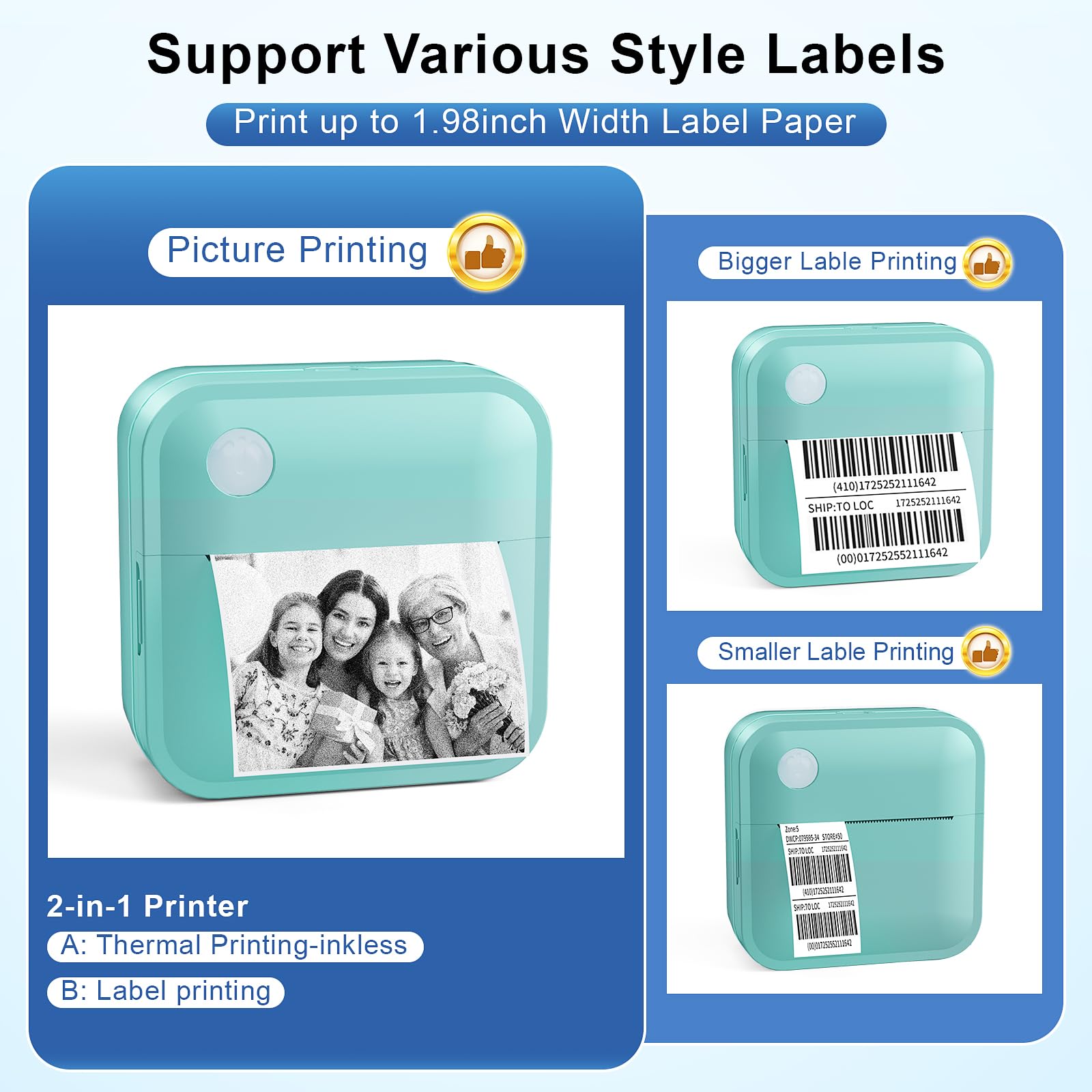 Thermal Label Printer with Bluetooth - Portable Label Maker Machine with Tape for Home, Office, School & Kitchen Organization | Perfect for Storage, Pantry, Filing & Shipping Labels