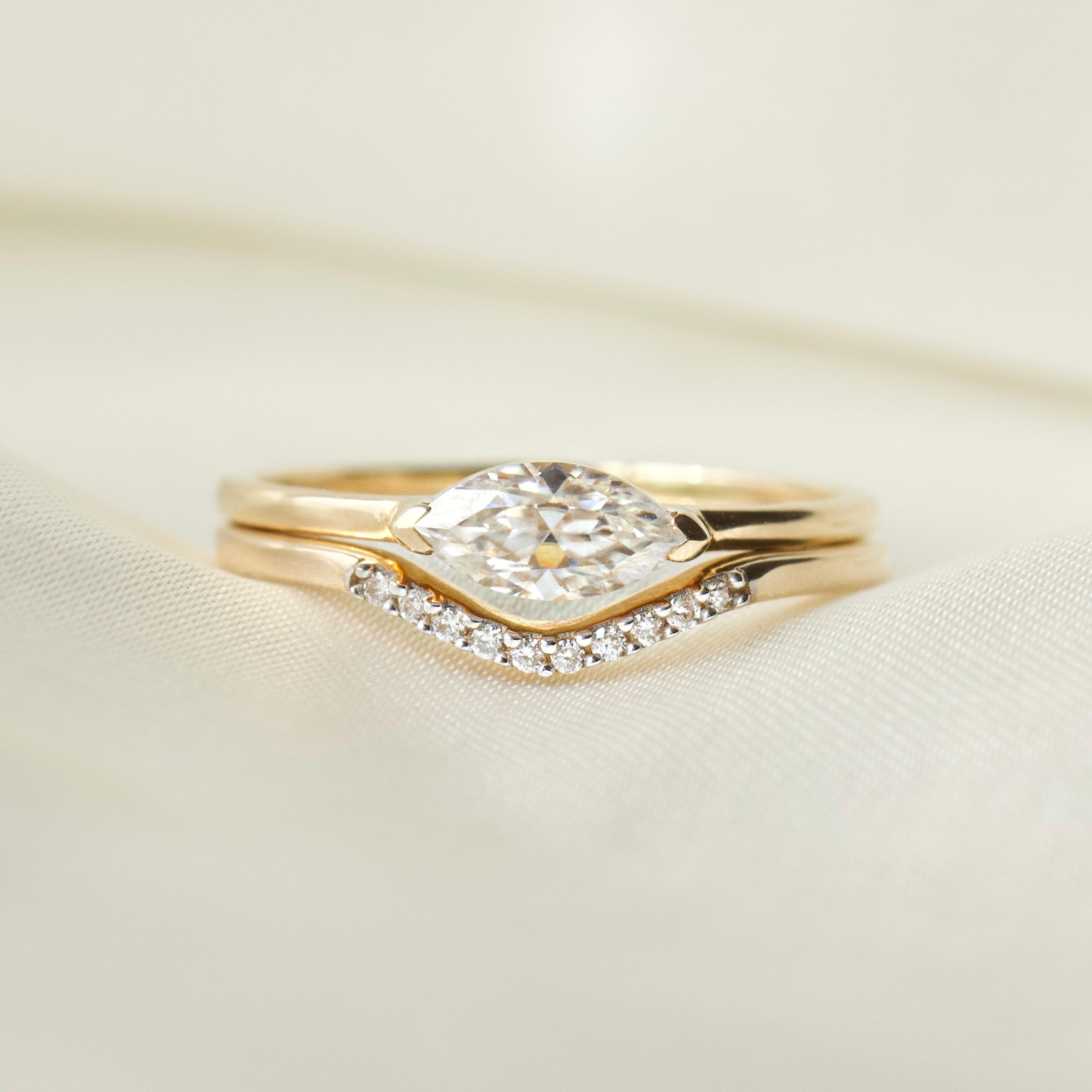 Lily Moissanite & Diamond Ring Set - UK Size O - Elegant Wedding & Engagement Jewelry for Women
