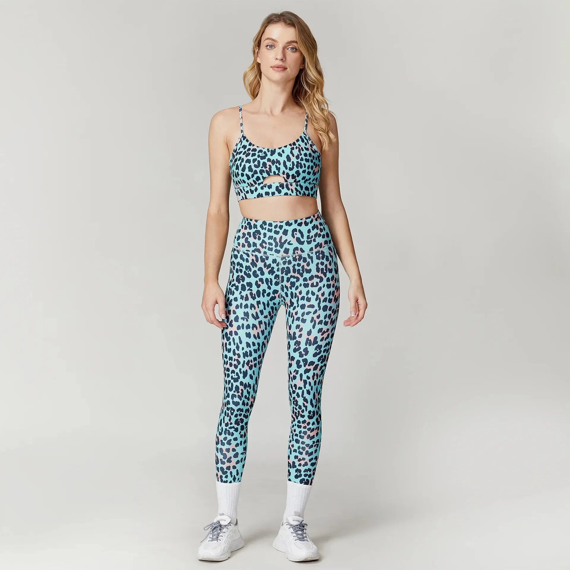 Leopard Print Yoga Set for Women - Quick Dry Fitness Tracksuit with Matching Pants | Gym Workout Outfit for Yoga, Running & Activewear